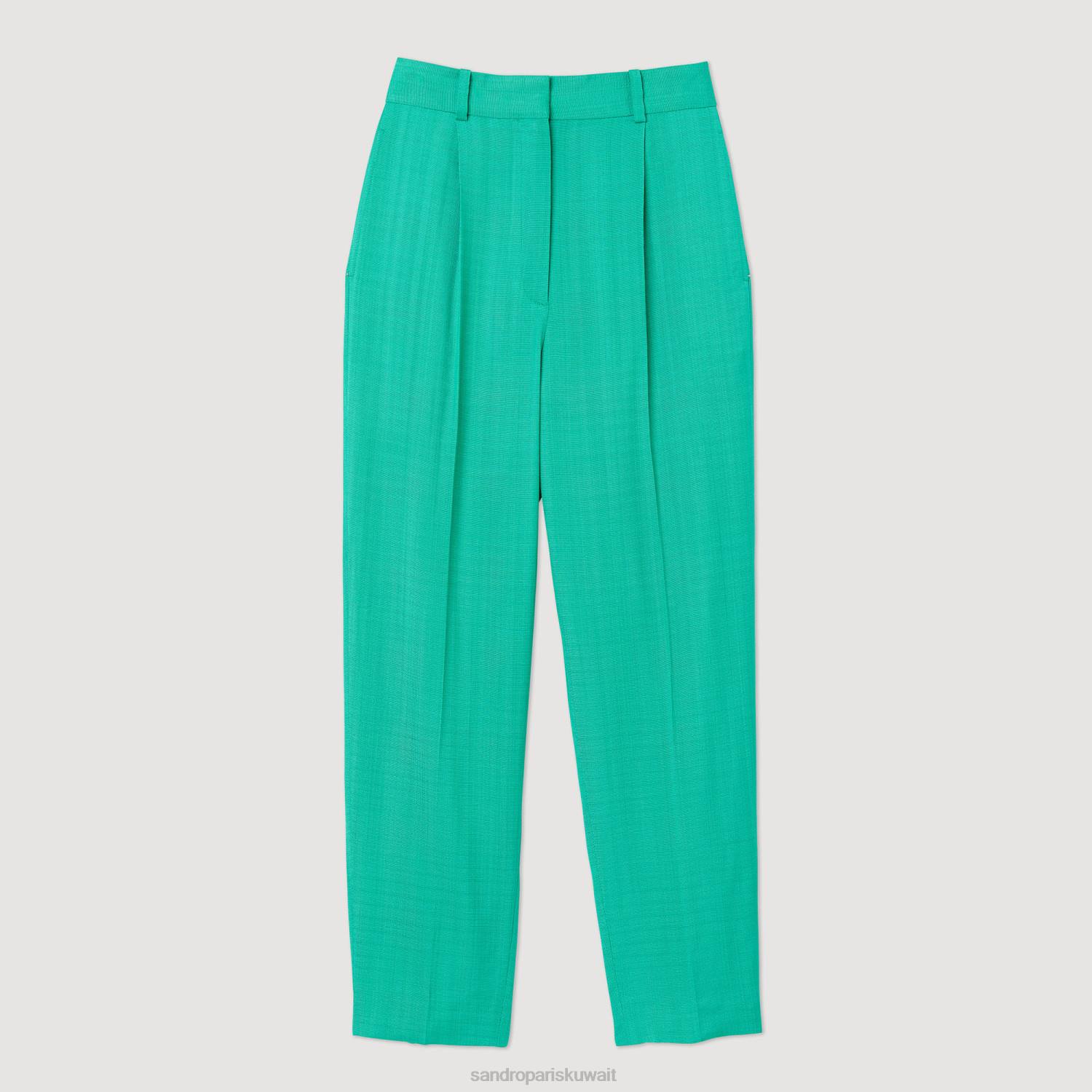 ثياب Sandro Paris بنطال مستقيم الأرجل إيمورود الأخضر نحيف ZJ00280
