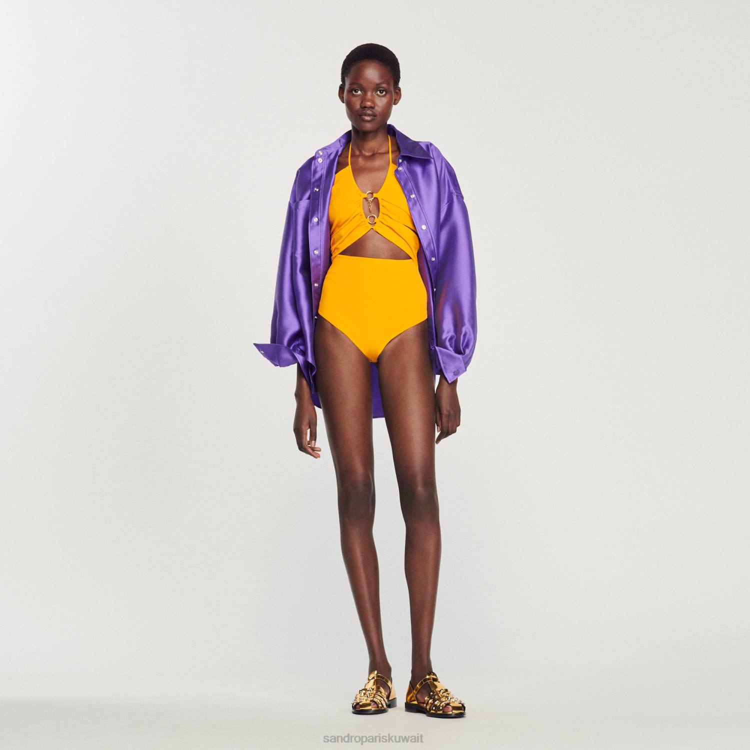 ثياب Sandro Paris بدلة متماسكة مع تفاصيل حلقة البرتقالي نحيف ZJ00281