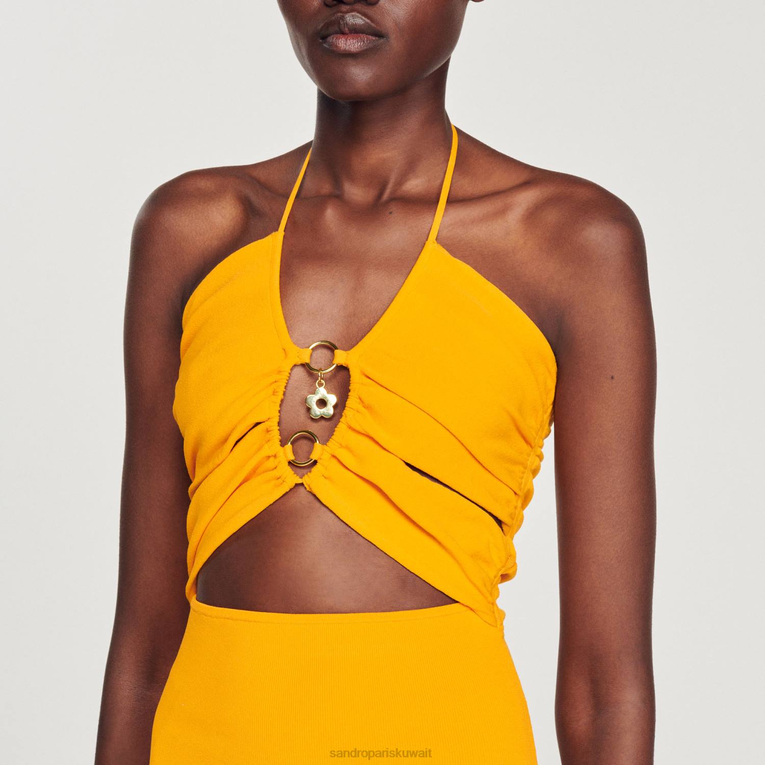 ثياب Sandro Paris بدلة متماسكة مع تفاصيل حلقة البرتقالي نحيف ZJ00281