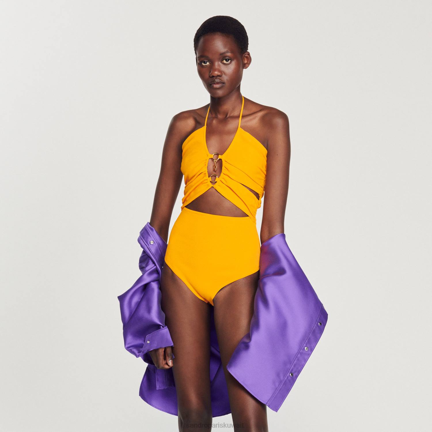 ثياب Sandro Paris بدلة متماسكة مع تفاصيل حلقة البرتقالي نحيف ZJ00281