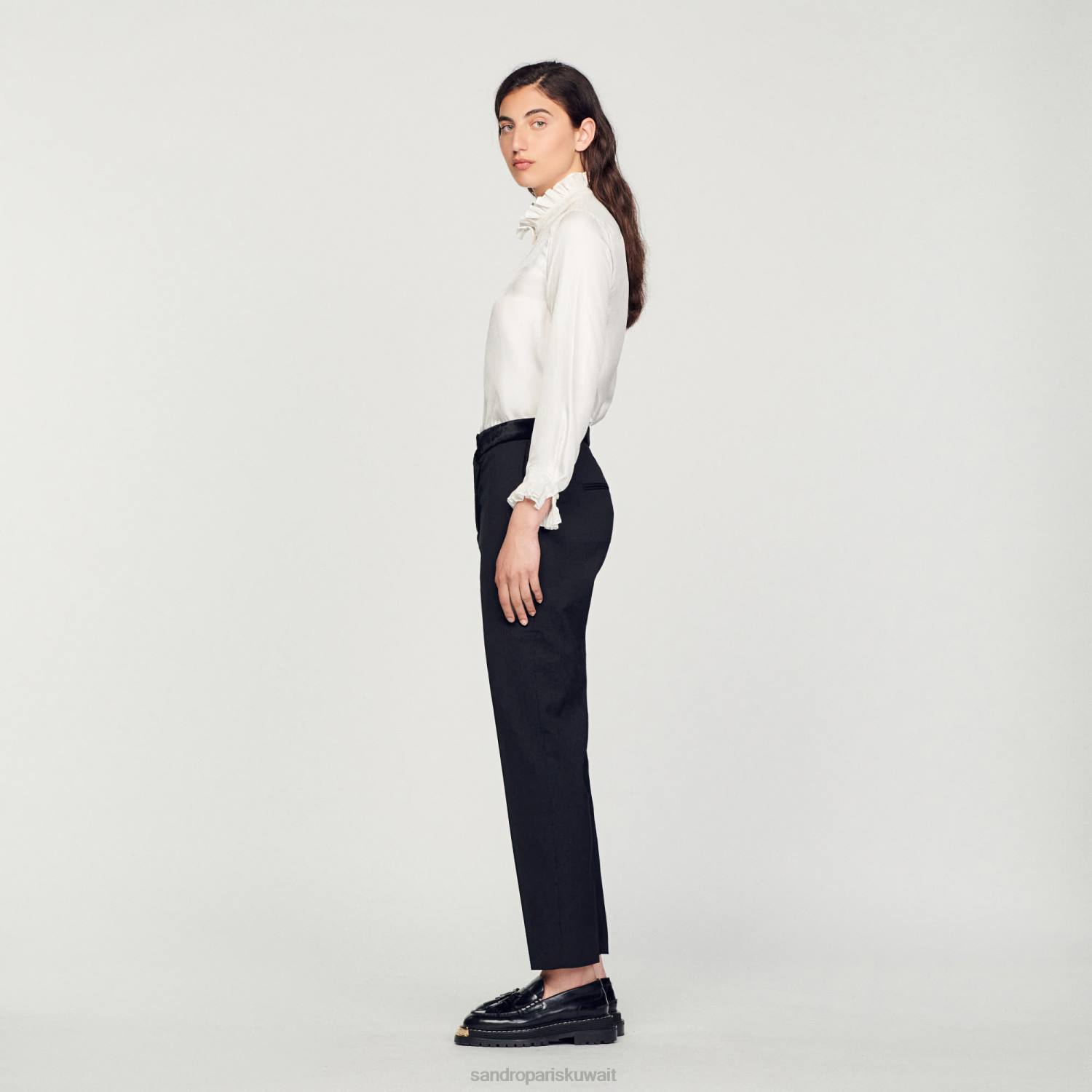 ثياب Sandro Paris السراويل الكلاسيكية لون واحد نحيف ZJ00282