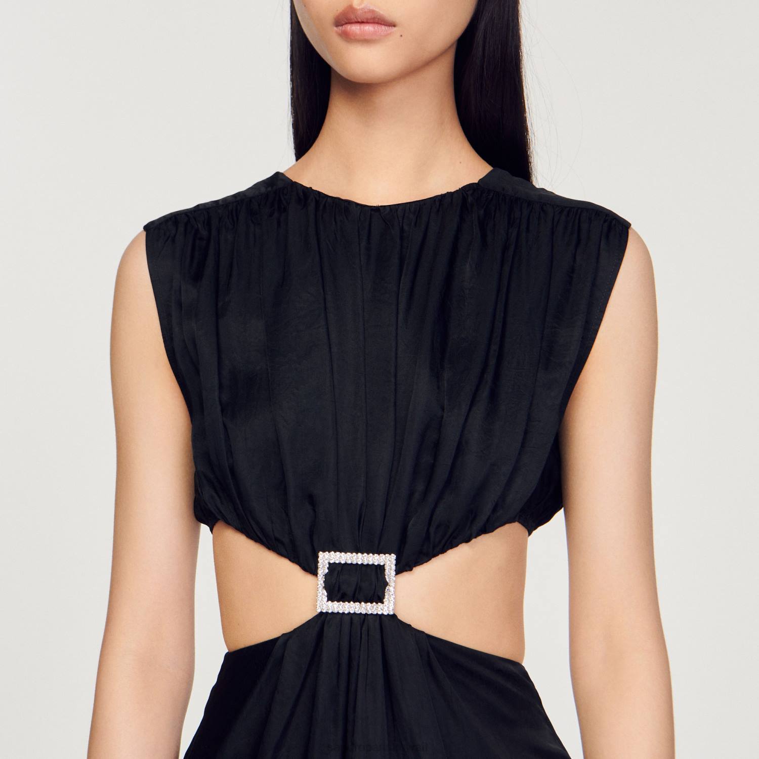 ثياب Sandro Paris فستان ميدي مزين أسود نحيف ZJ00285