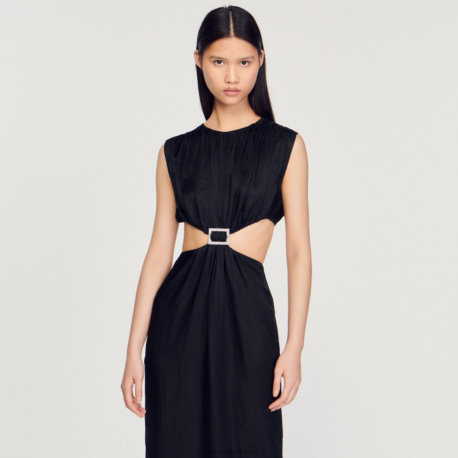 ثياب Sandro Paris فستان ميدي مزين أسود نحيف ZJ00285