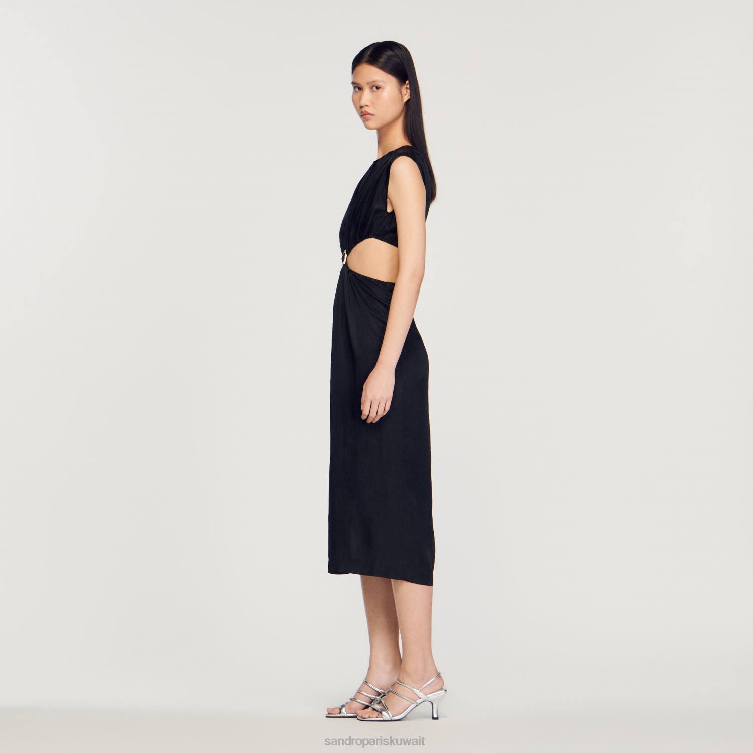 ثياب Sandro Paris فستان ميدي مزين أسود نحيف ZJ00285