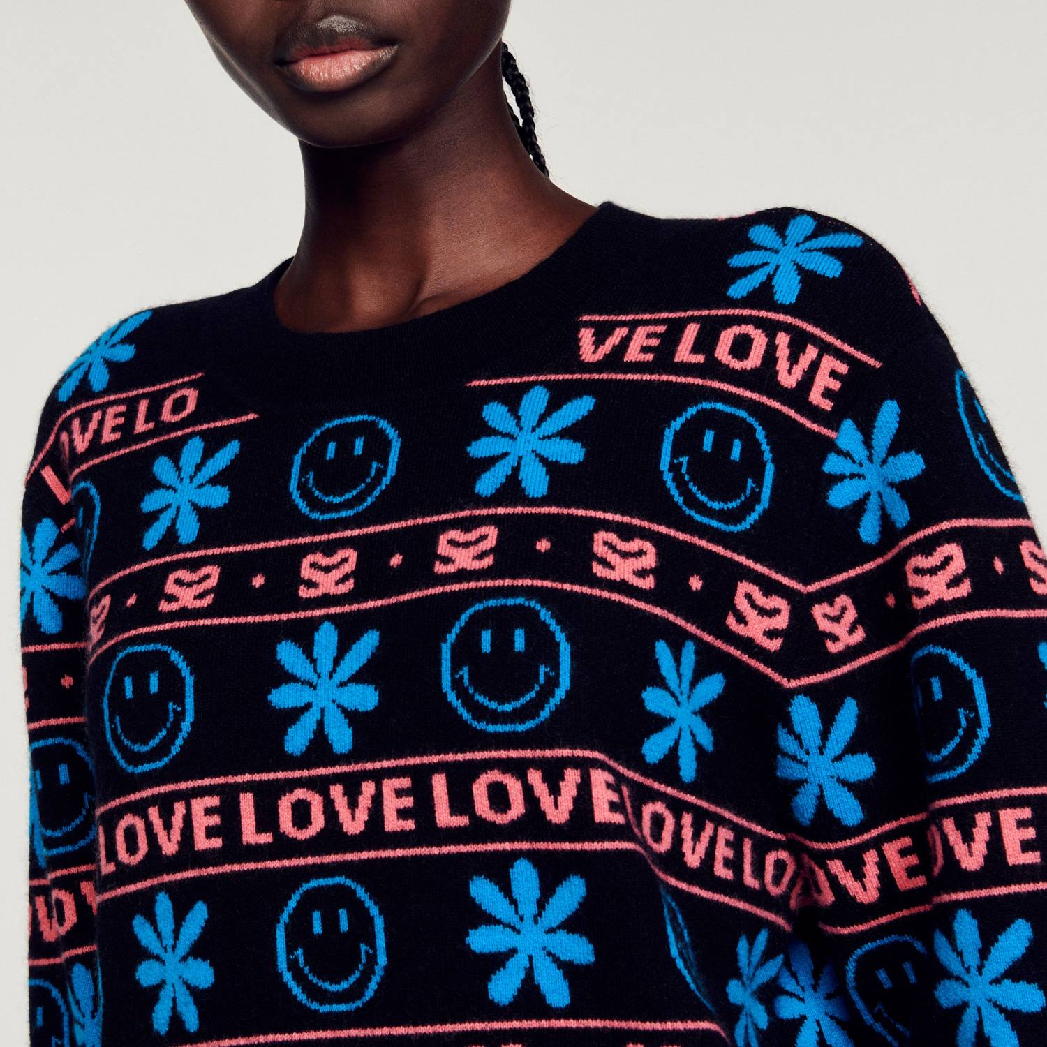 ثياب Sandro Paris سترة الجاكار مبتسم أسود نحيف ZJ00287