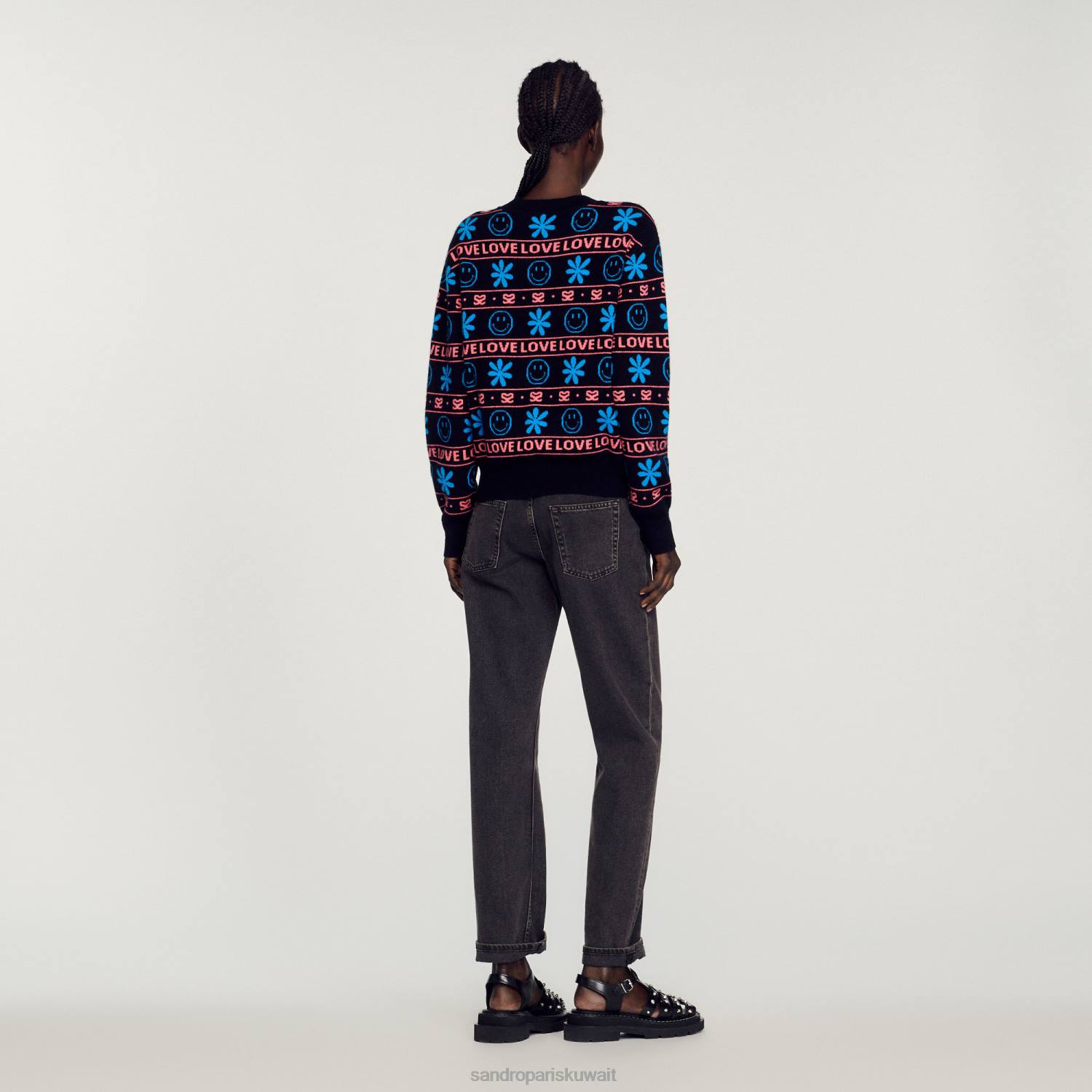 ثياب Sandro Paris سترة الجاكار مبتسم أسود نحيف ZJ00287