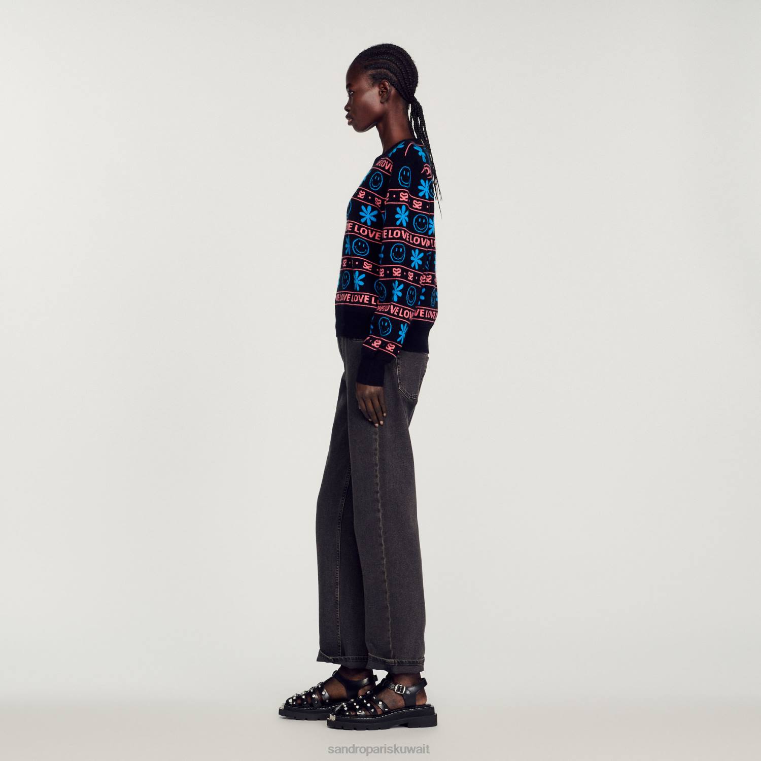 ثياب Sandro Paris سترة الجاكار مبتسم أسود نحيف ZJ00287