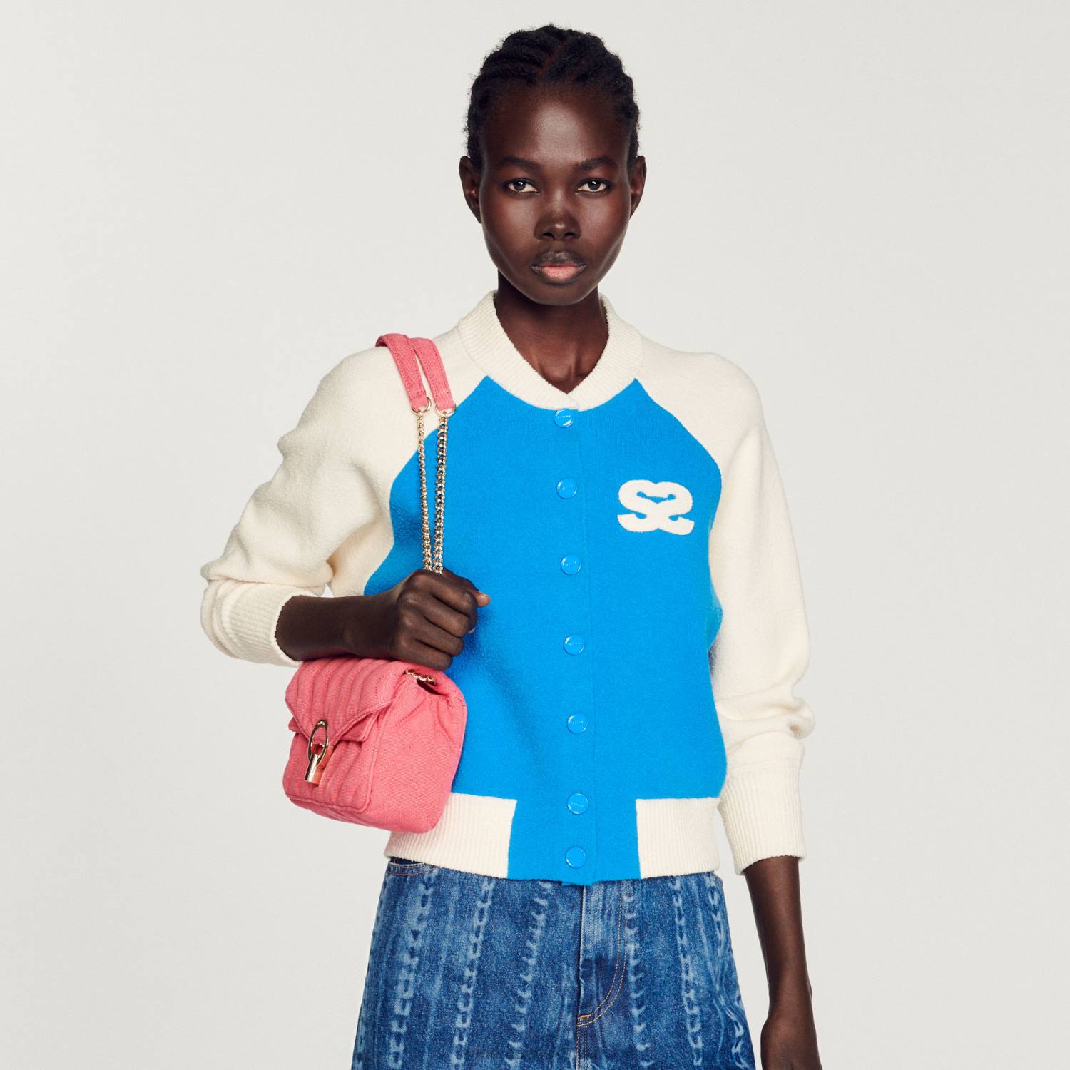 ثياب Sandro Paris معطف اسكواش أزرق نحيف ZJ00293