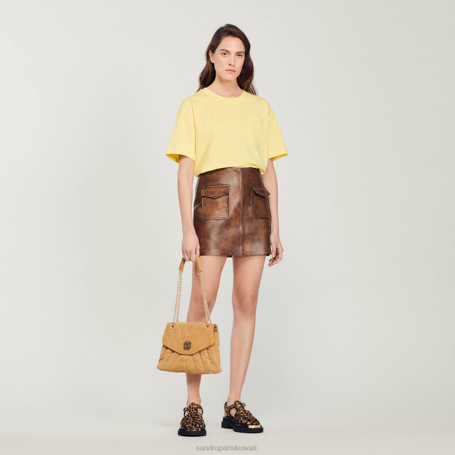 ثياب Sandro Paris اقتصاص فضفاض تي شيرت لون واحد نحيف ZJ00297