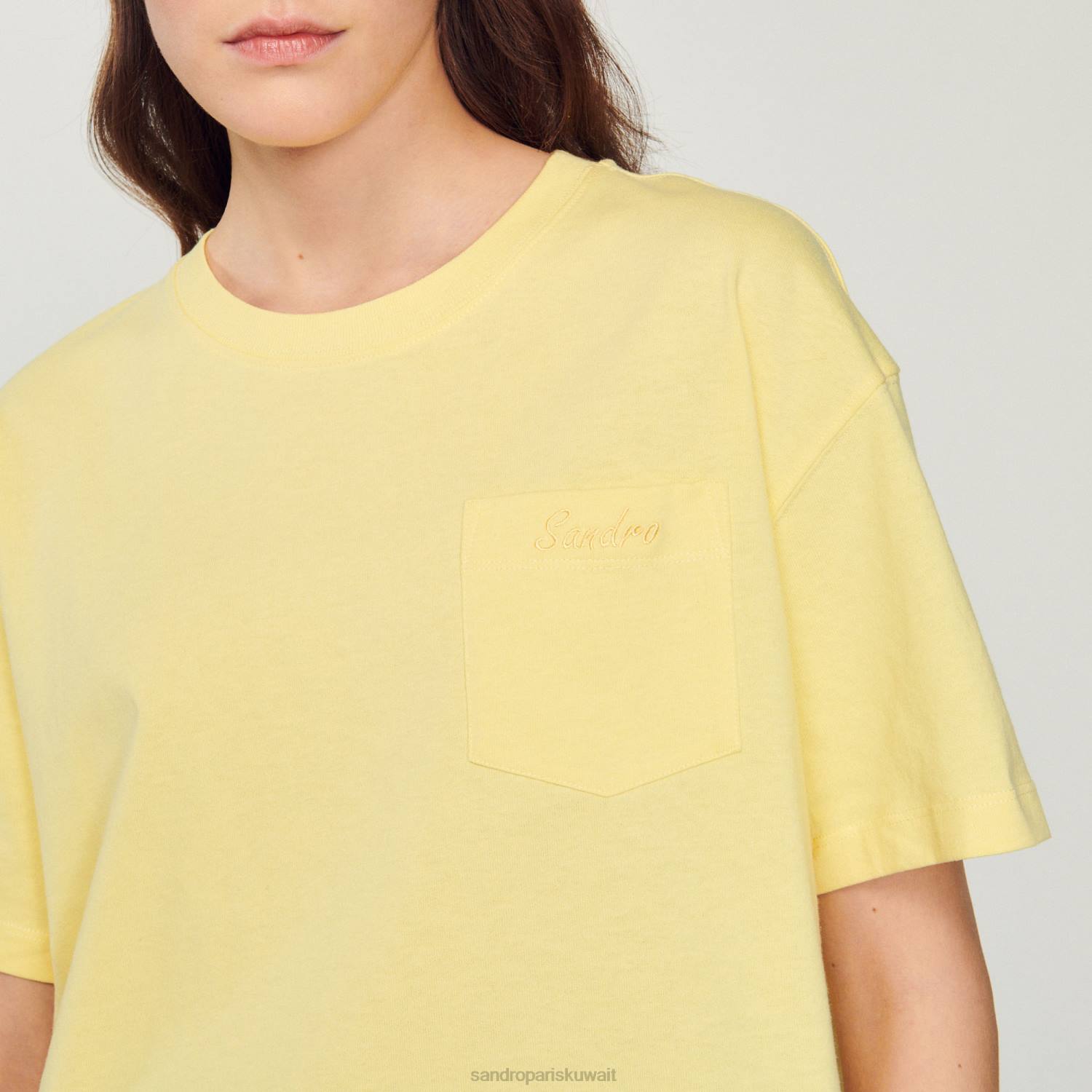 ثياب Sandro Paris اقتصاص فضفاض تي شيرت لون واحد نحيف ZJ00297