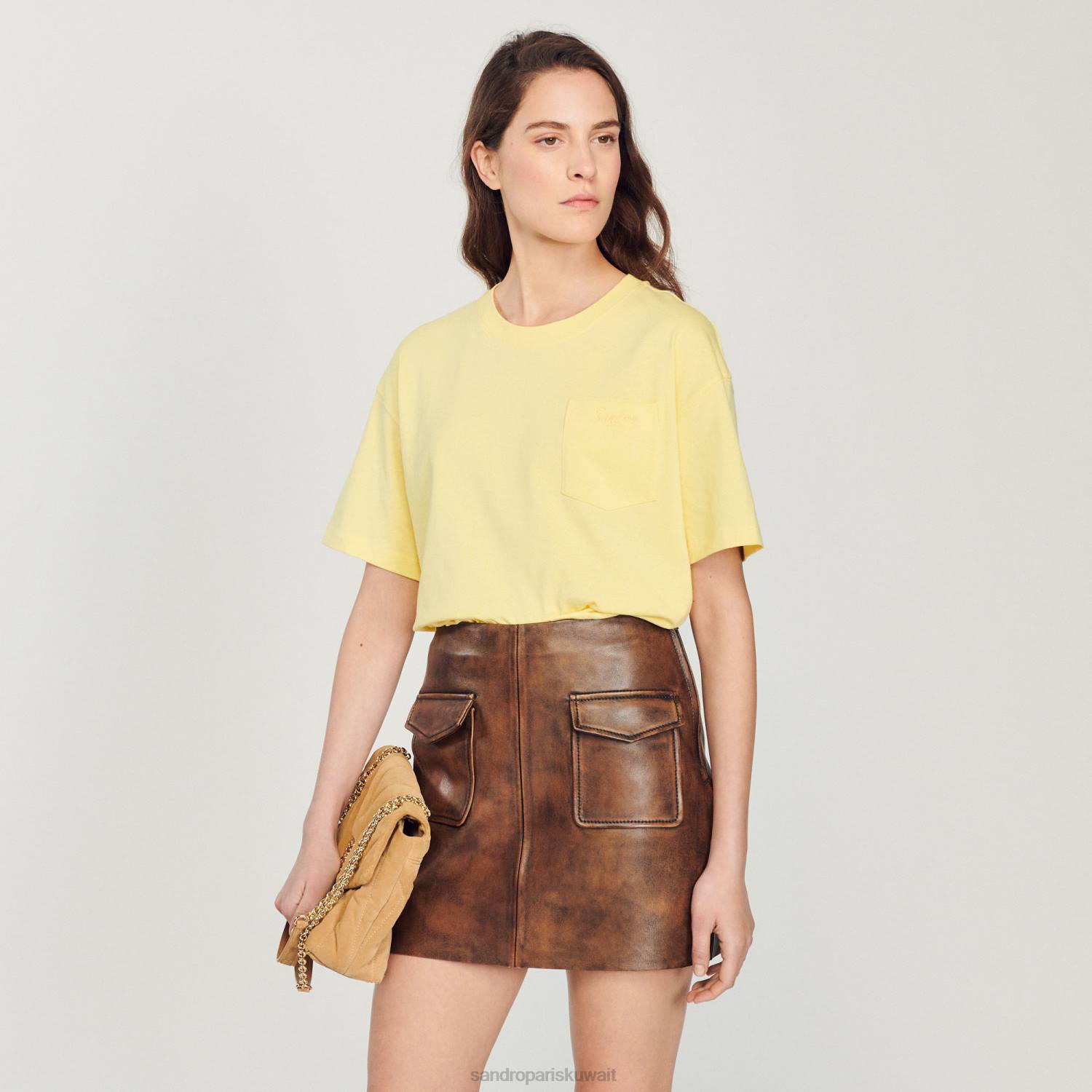 ثياب Sandro Paris اقتصاص فضفاض تي شيرت لون واحد نحيف ZJ00297