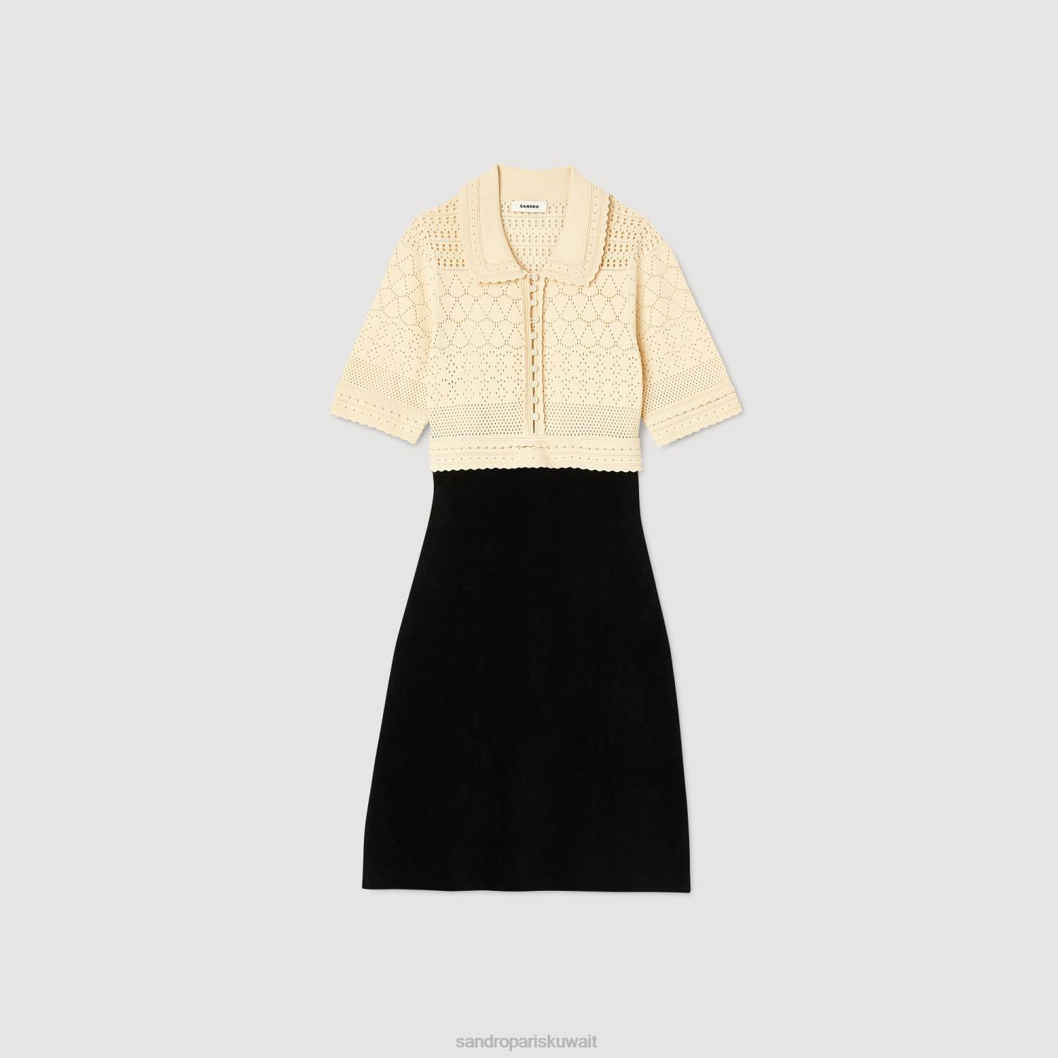 ثياب Sandro Paris فستان قصير متماسكة بلونين أسود نحيف ZJ003