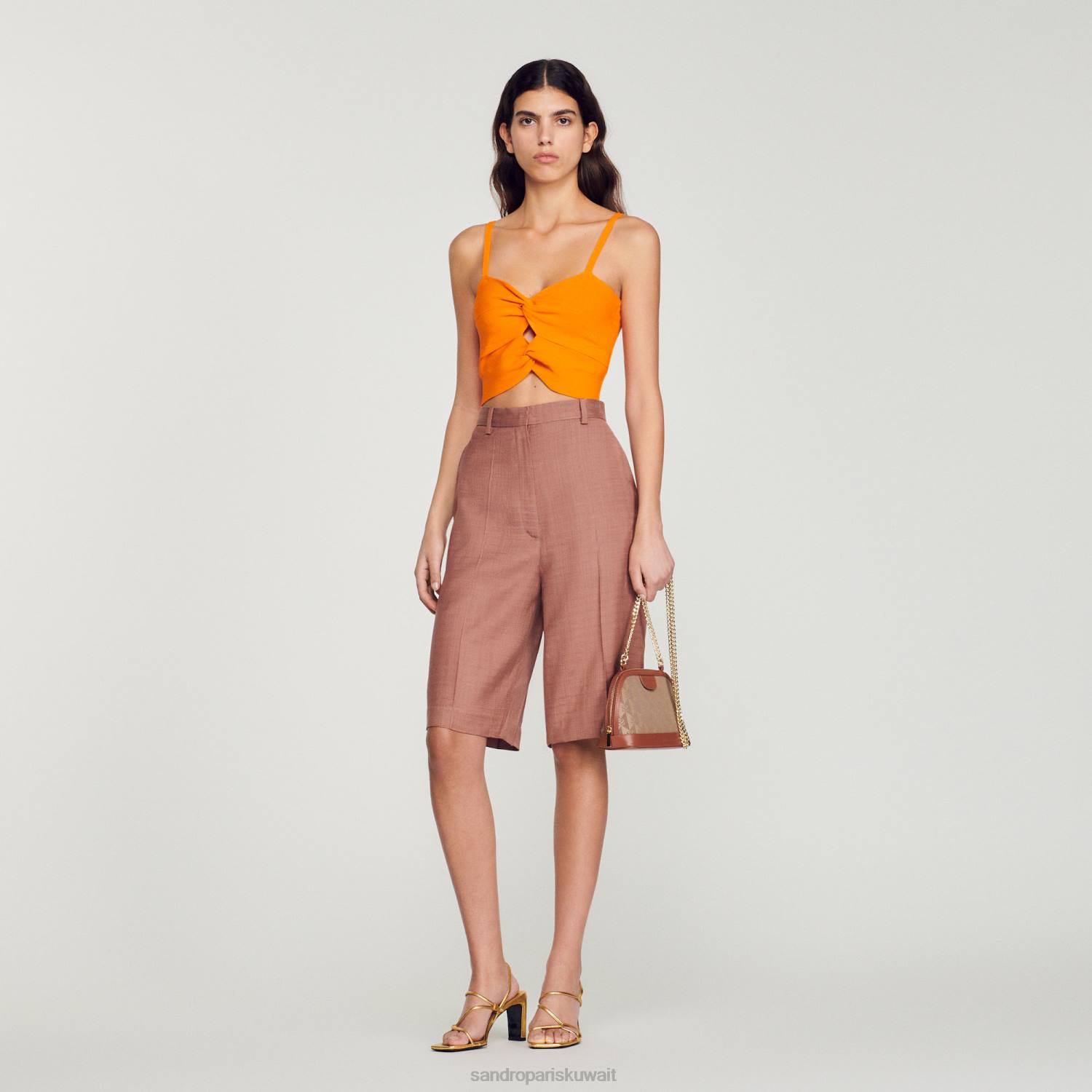 ثياب Sandro Paris أعلى المحاصيل مربوطة البرتقالي نحيف ZJ00300