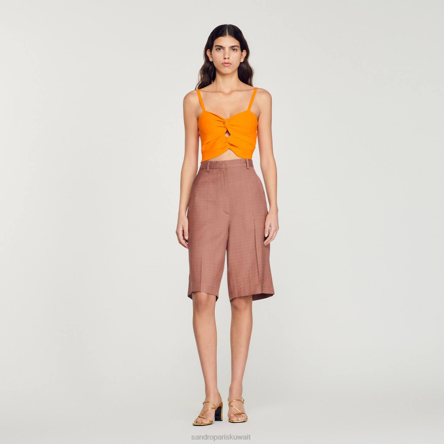ثياب Sandro Paris أعلى المحاصيل مربوطة البرتقالي نحيف ZJ00300