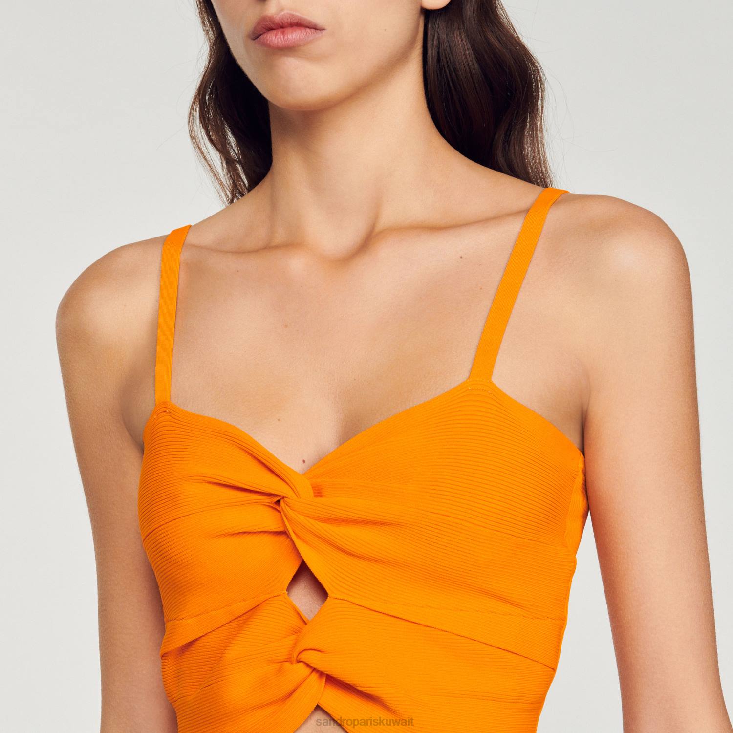 ثياب Sandro Paris أعلى المحاصيل مربوطة البرتقالي نحيف ZJ00300