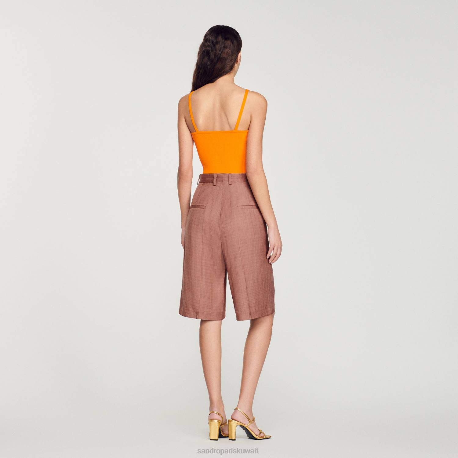 ثياب Sandro Paris أعلى المحاصيل مربوطة البرتقالي نحيف ZJ00300