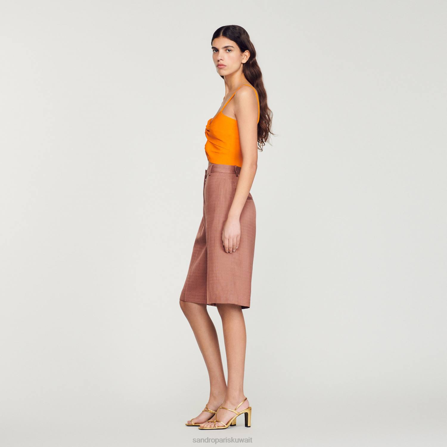 ثياب Sandro Paris أعلى المحاصيل مربوطة البرتقالي نحيف ZJ00300