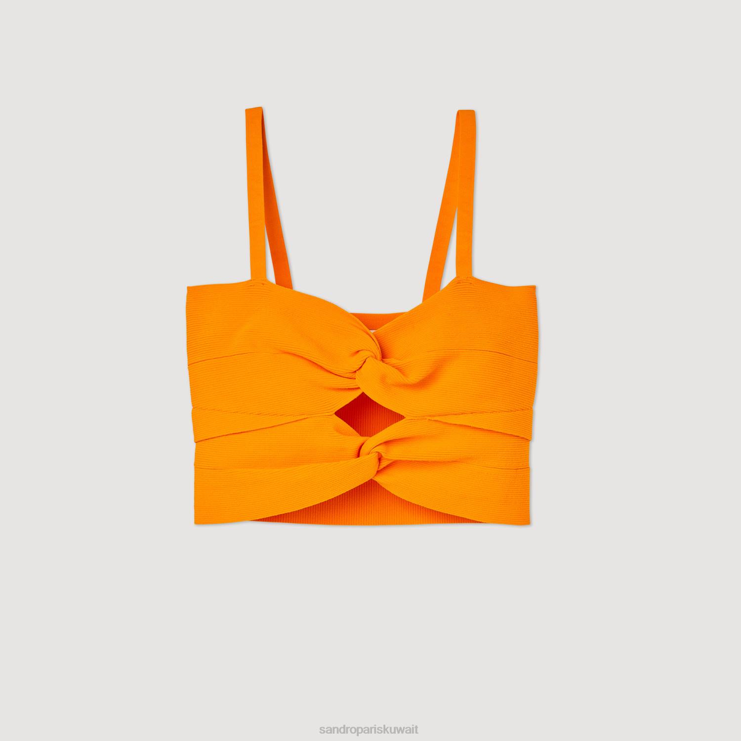 ثياب Sandro Paris أعلى المحاصيل مربوطة البرتقالي نحيف ZJ00300