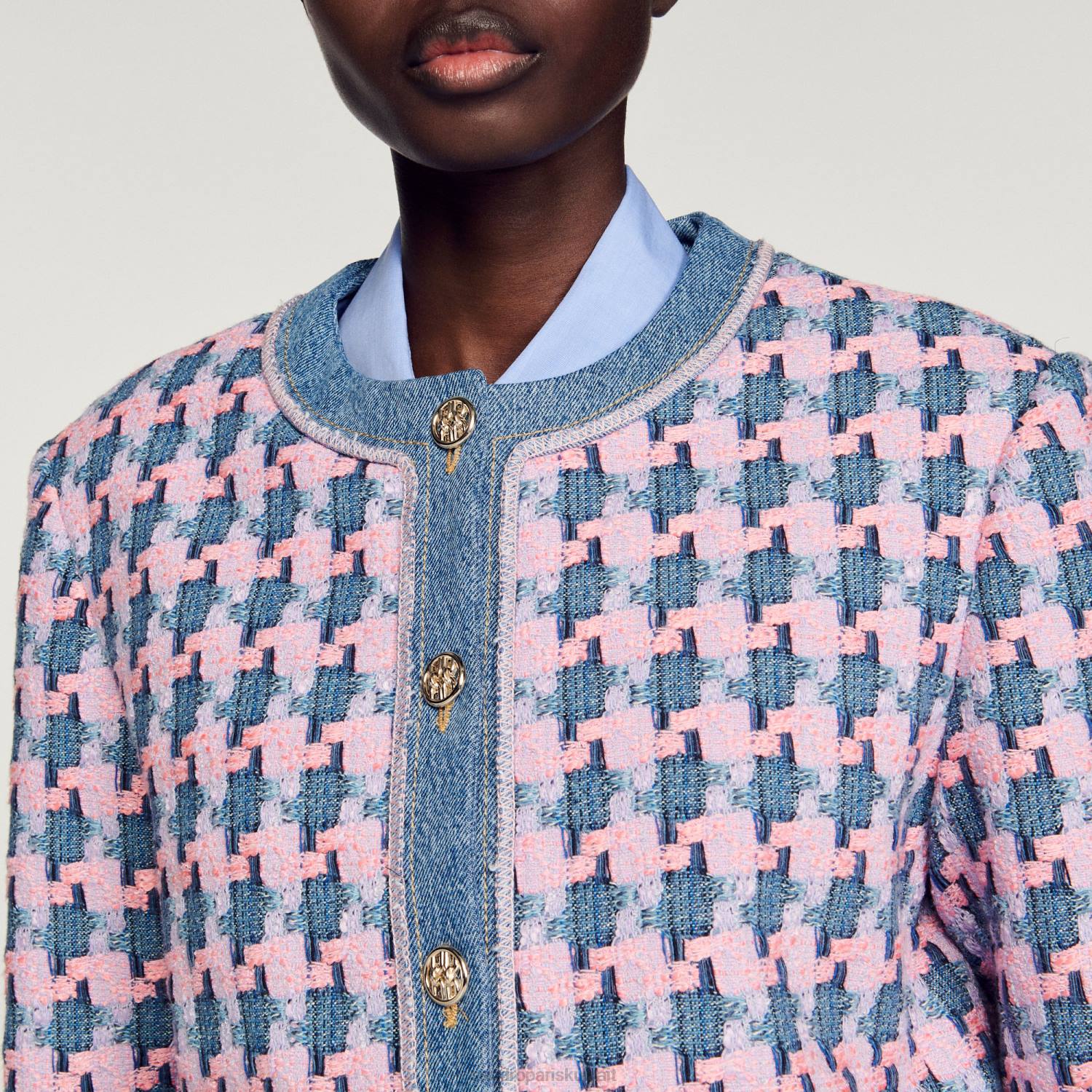 ثياب Sandro Paris سترة صوفية أرجواني/أزرق نحيف ZJ00301