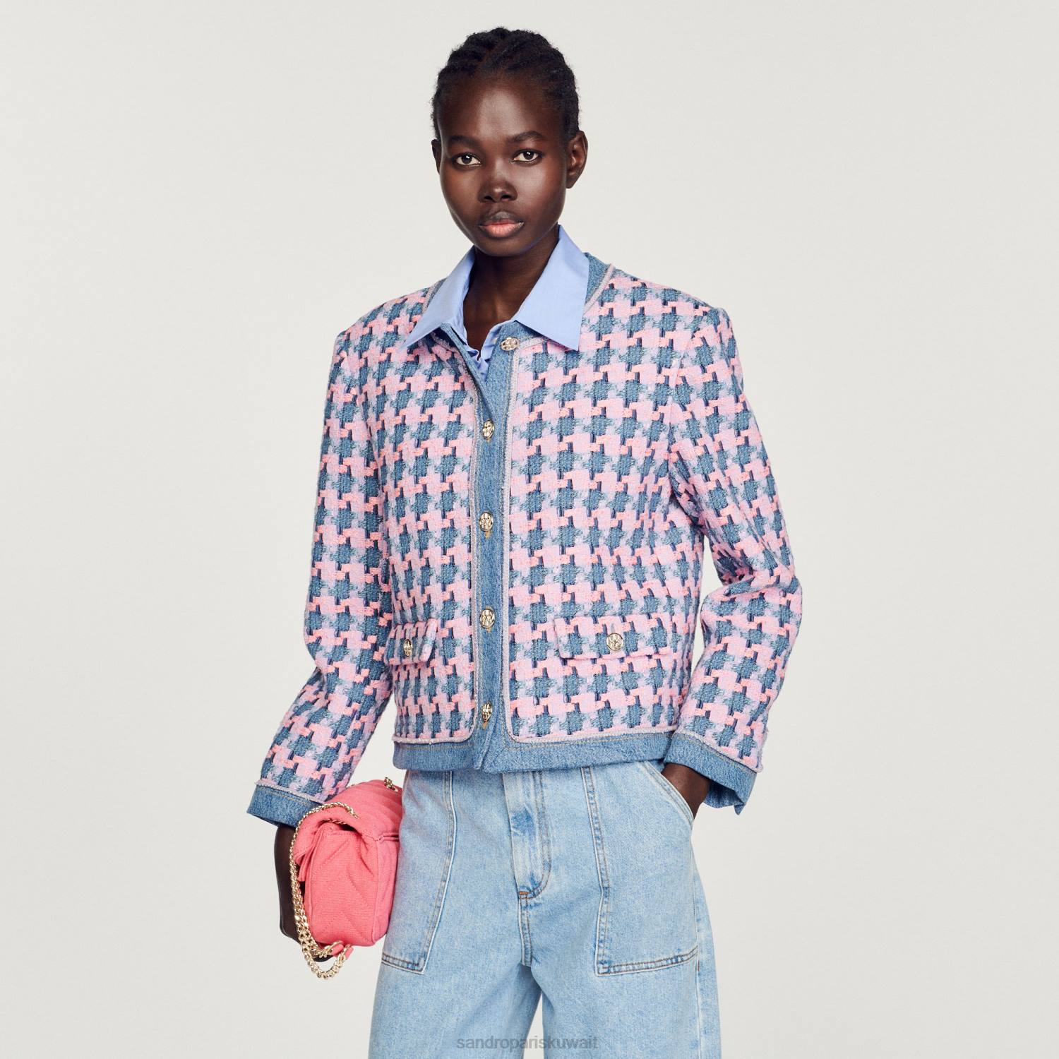 ثياب Sandro Paris سترة صوفية أرجواني/أزرق نحيف ZJ00301