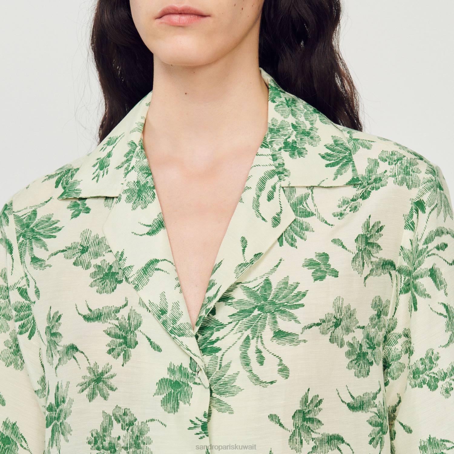 ثياب Sandro Paris قميص مطبوع فضفاض بيج فاتح - أخضر نحيف ZJ00303