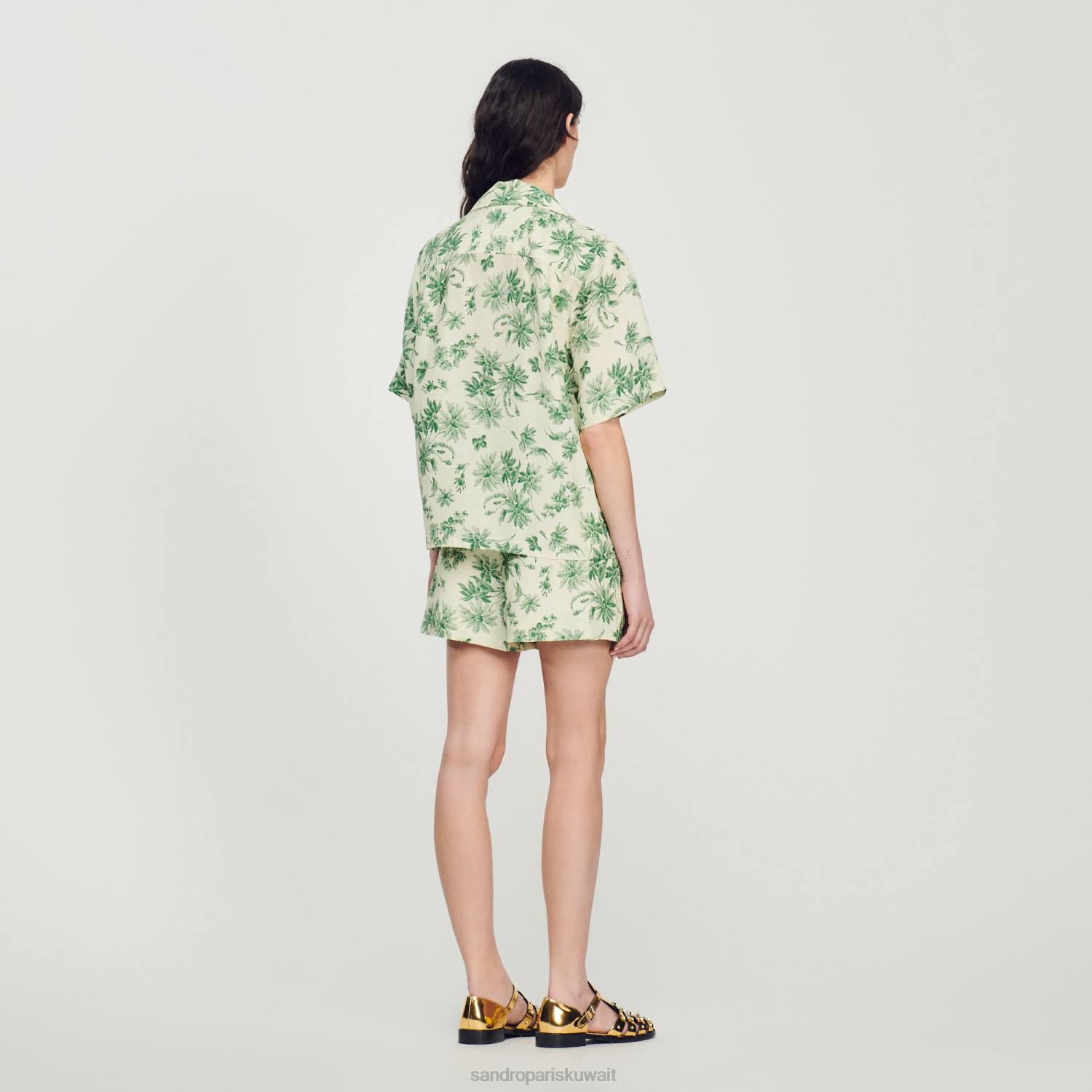 ثياب Sandro Paris قميص مطبوع فضفاض بيج فاتح - أخضر نحيف ZJ00303