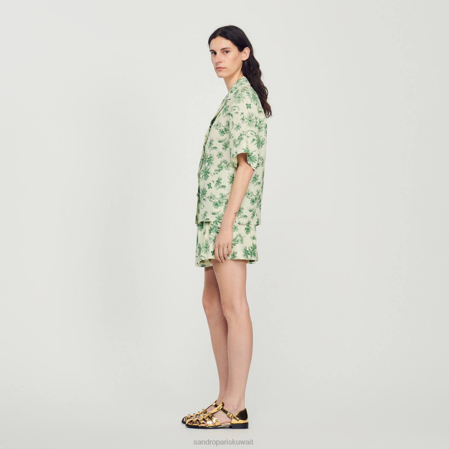 ثياب Sandro Paris قميص مطبوع فضفاض بيج فاتح - أخضر نحيف ZJ00303