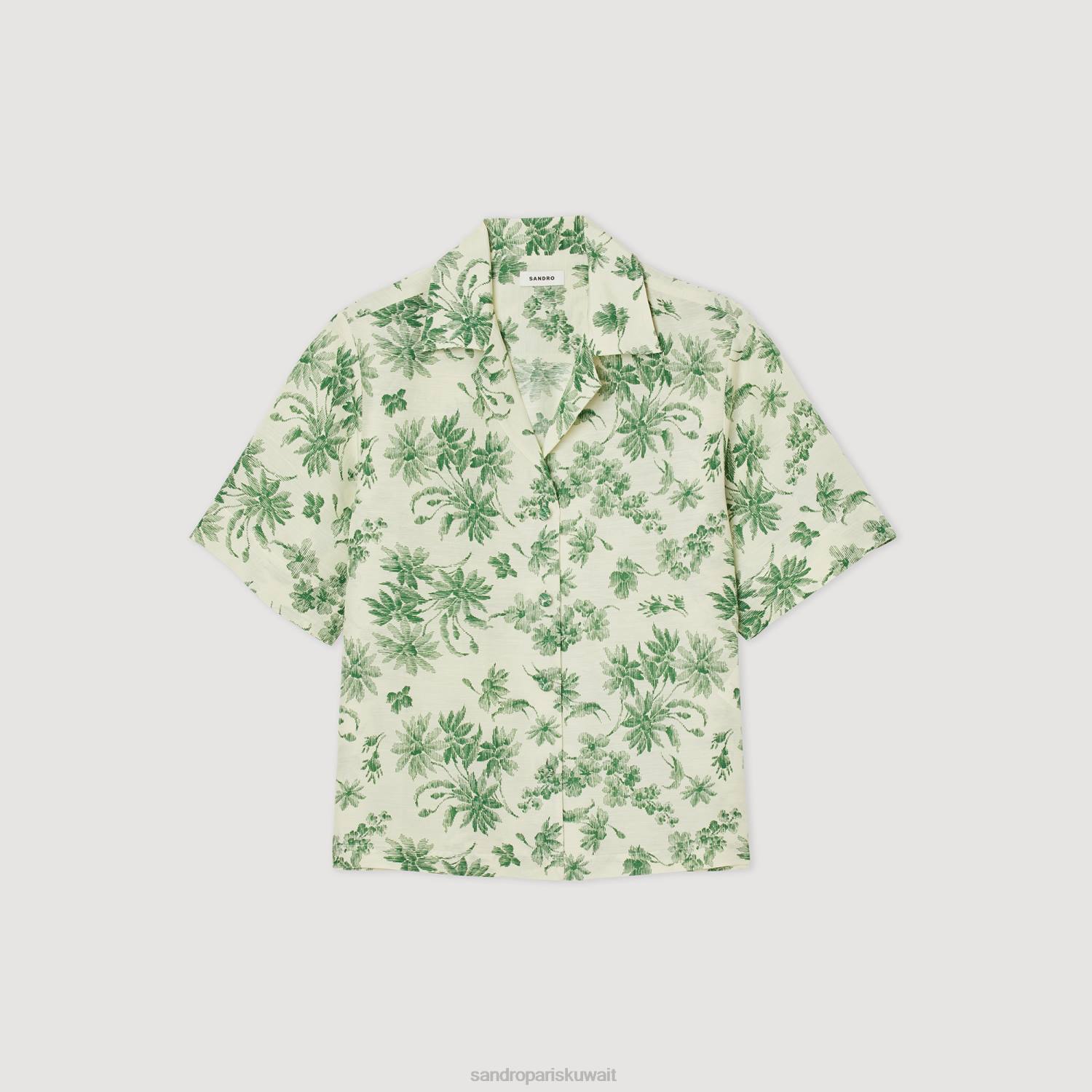 ثياب Sandro Paris قميص مطبوع فضفاض بيج فاتح - أخضر نحيف ZJ00303