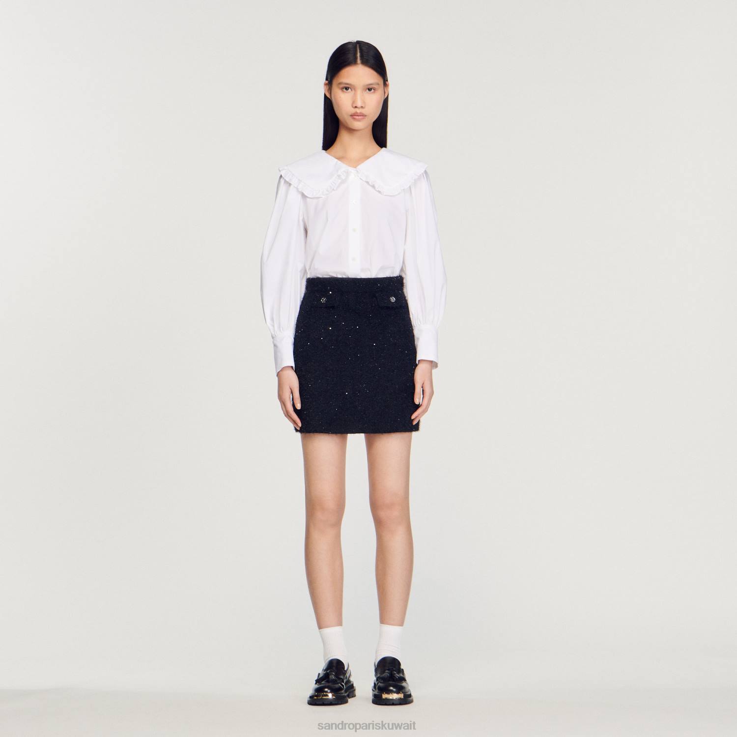 ثياب Sandro Paris تنورة تويد أسود نحيف ZJ00305