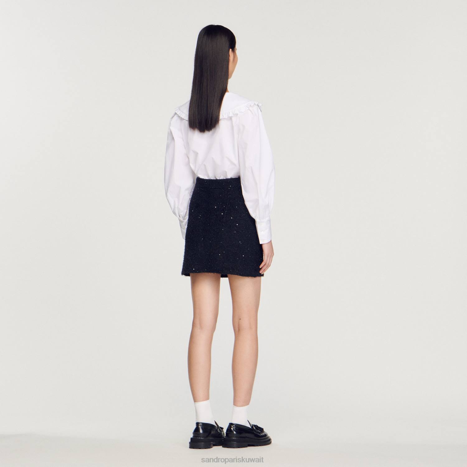 ثياب Sandro Paris تنورة تويد أسود نحيف ZJ00305