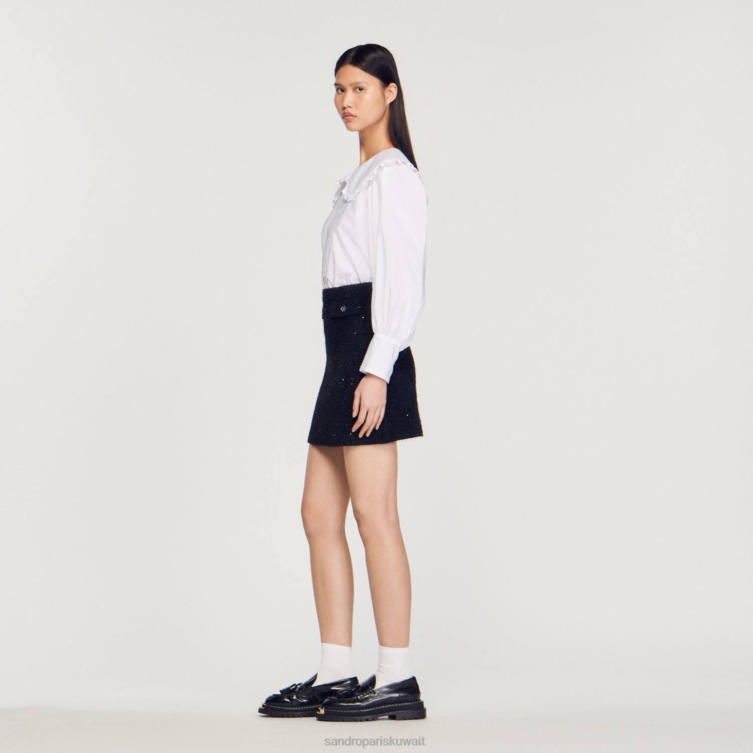 ثياب Sandro Paris تنورة تويد أسود نحيف ZJ00305