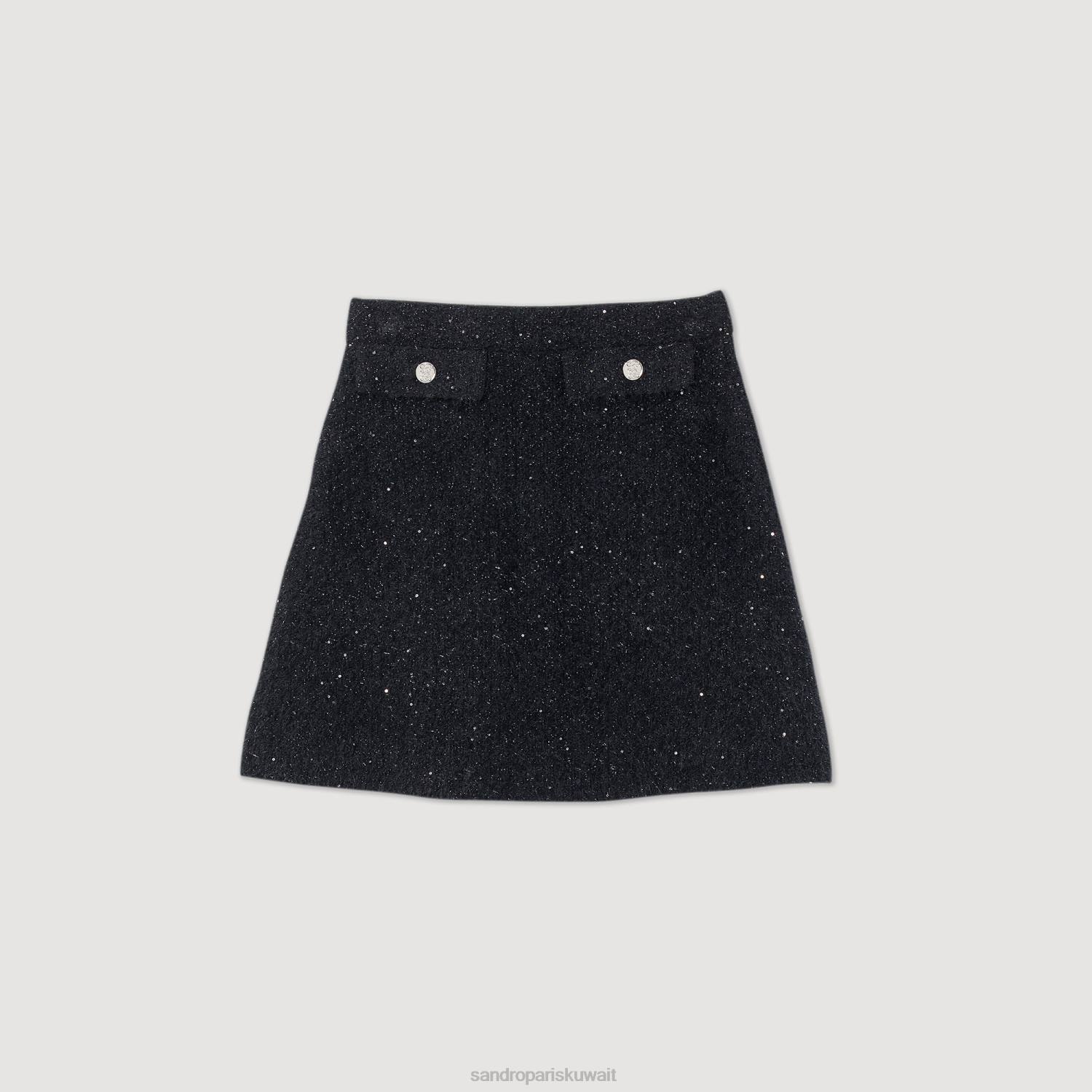 ثياب Sandro Paris تنورة تويد أسود نحيف ZJ00305