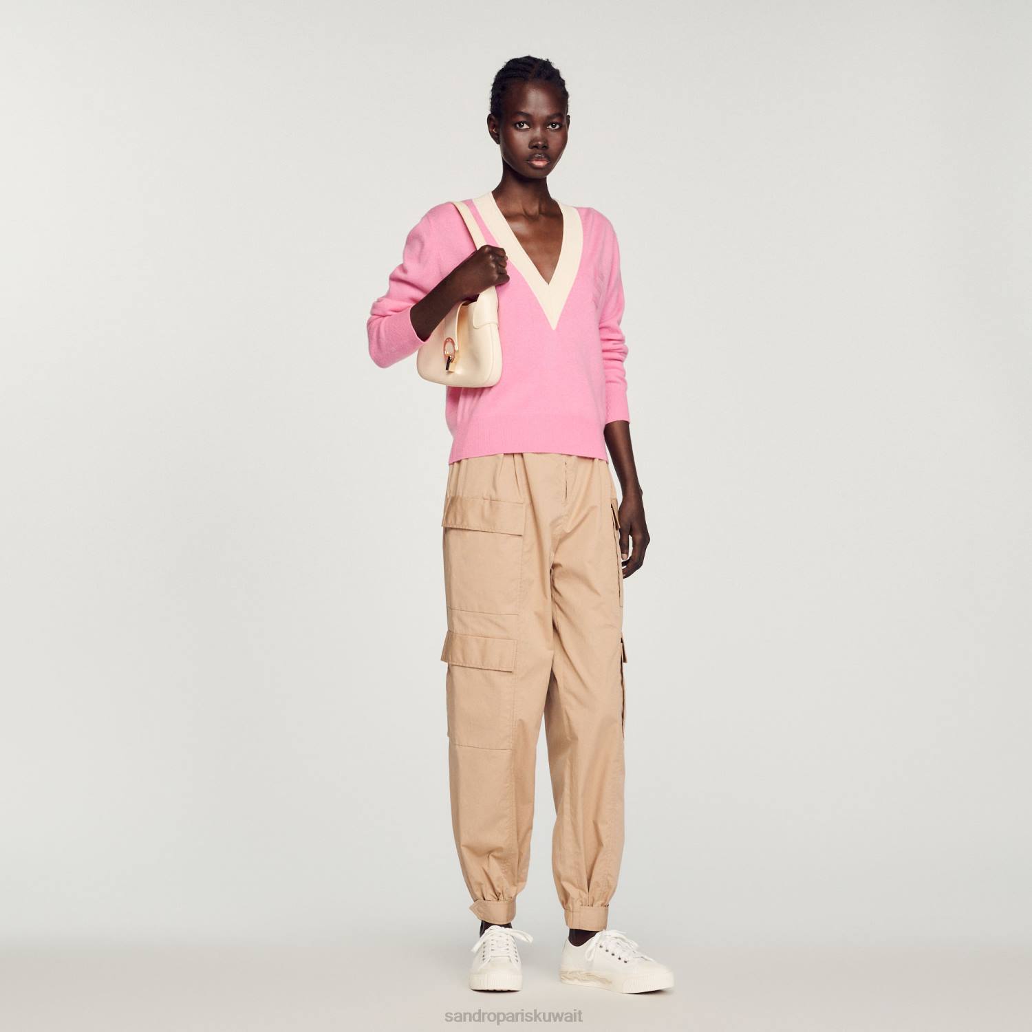 ثياب Sandro Paris سترة محبوكة لون القرنفل نحيف ZJ00306