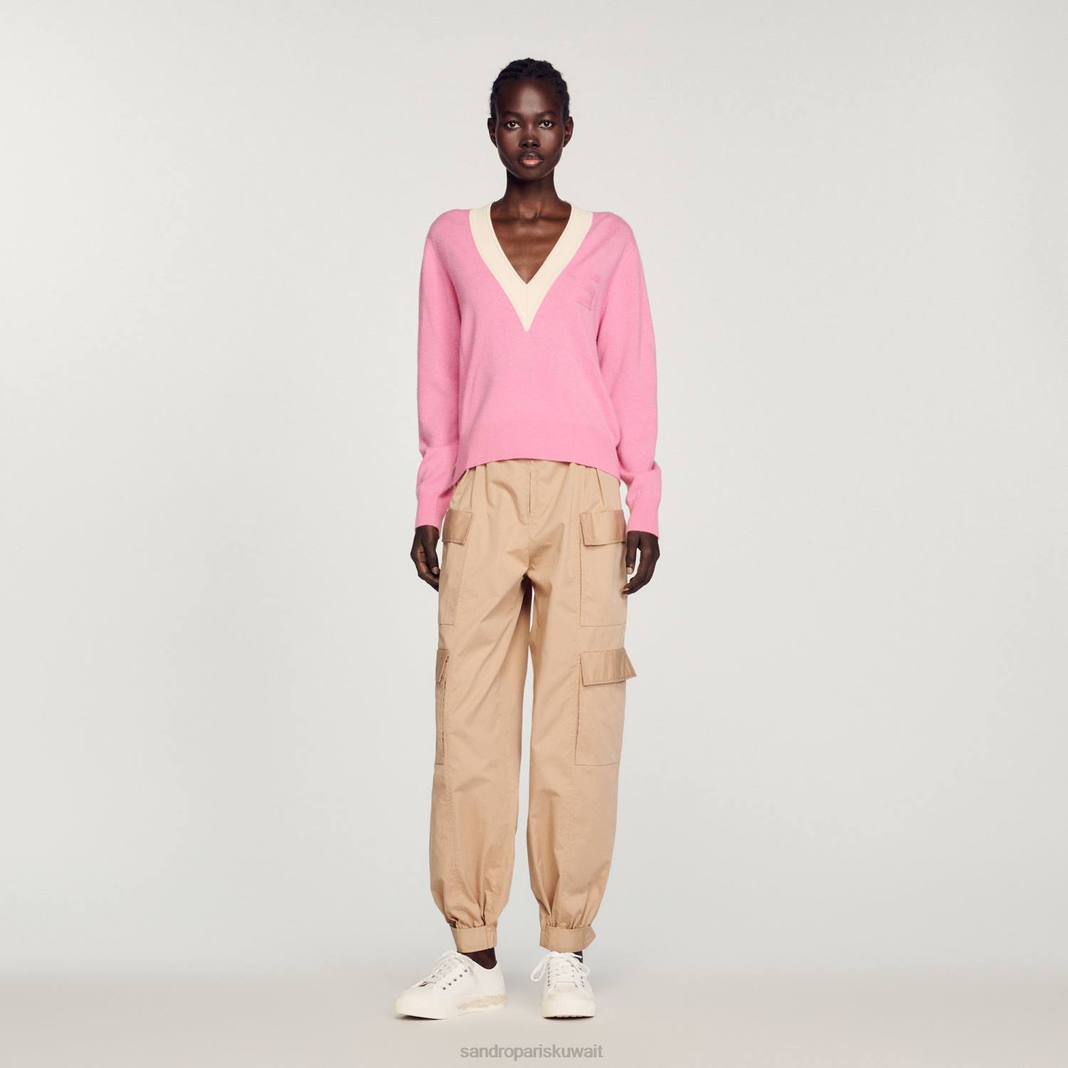 ثياب Sandro Paris سترة محبوكة لون القرنفل نحيف ZJ00306