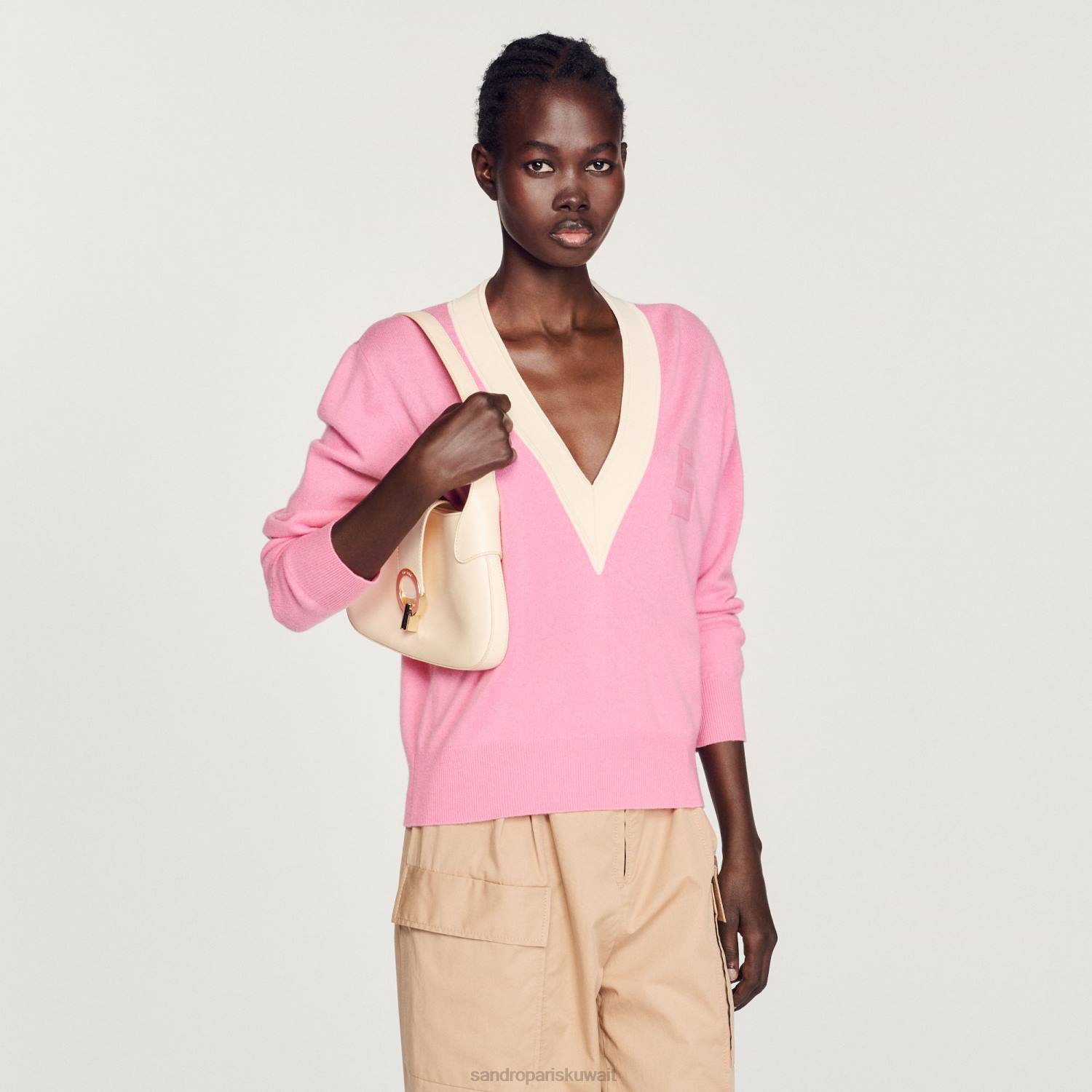 ثياب Sandro Paris سترة محبوكة لون القرنفل نحيف ZJ00306