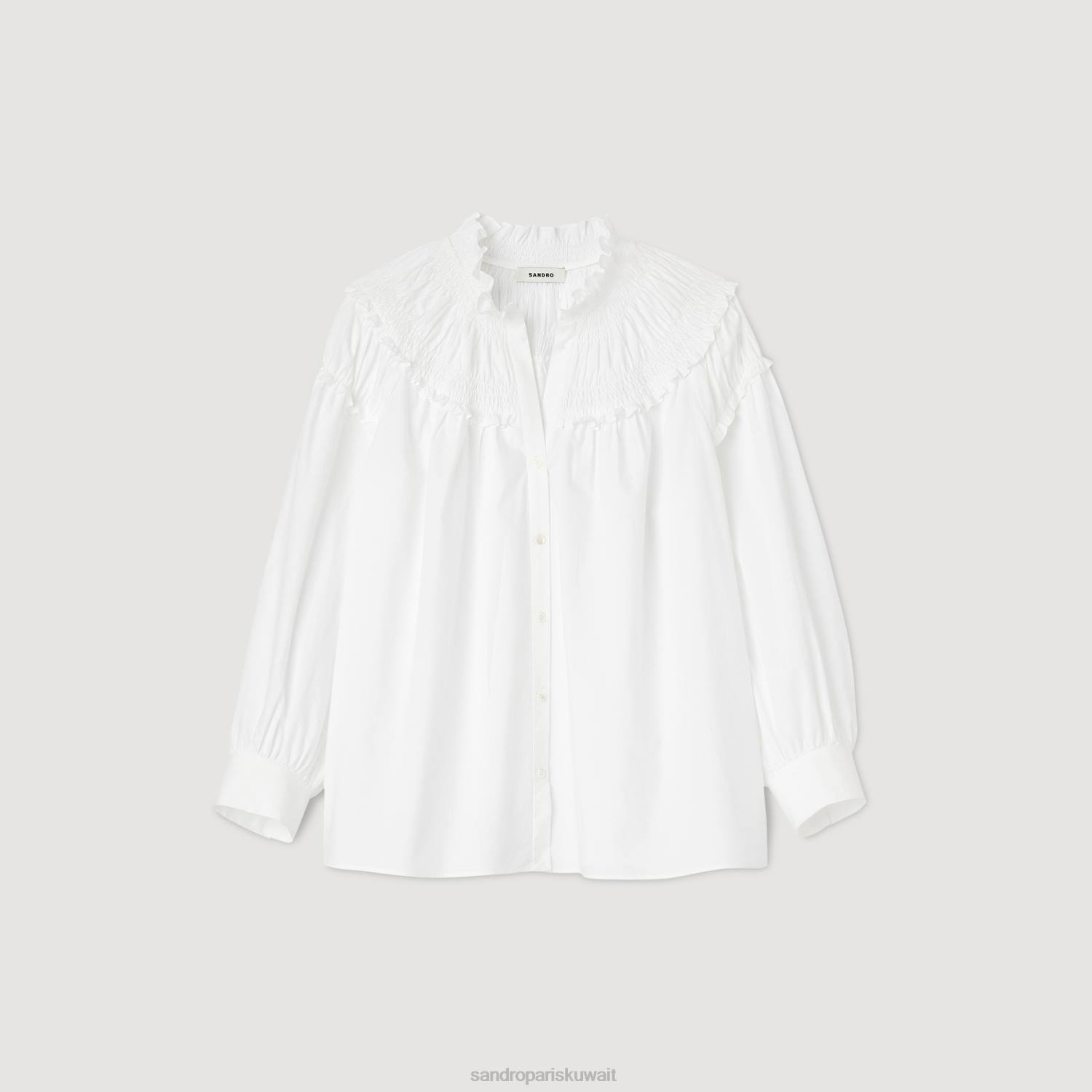 ثياب Sandro Paris بلوزة بياقة مدخنة أبيض نحيف ZJ0031