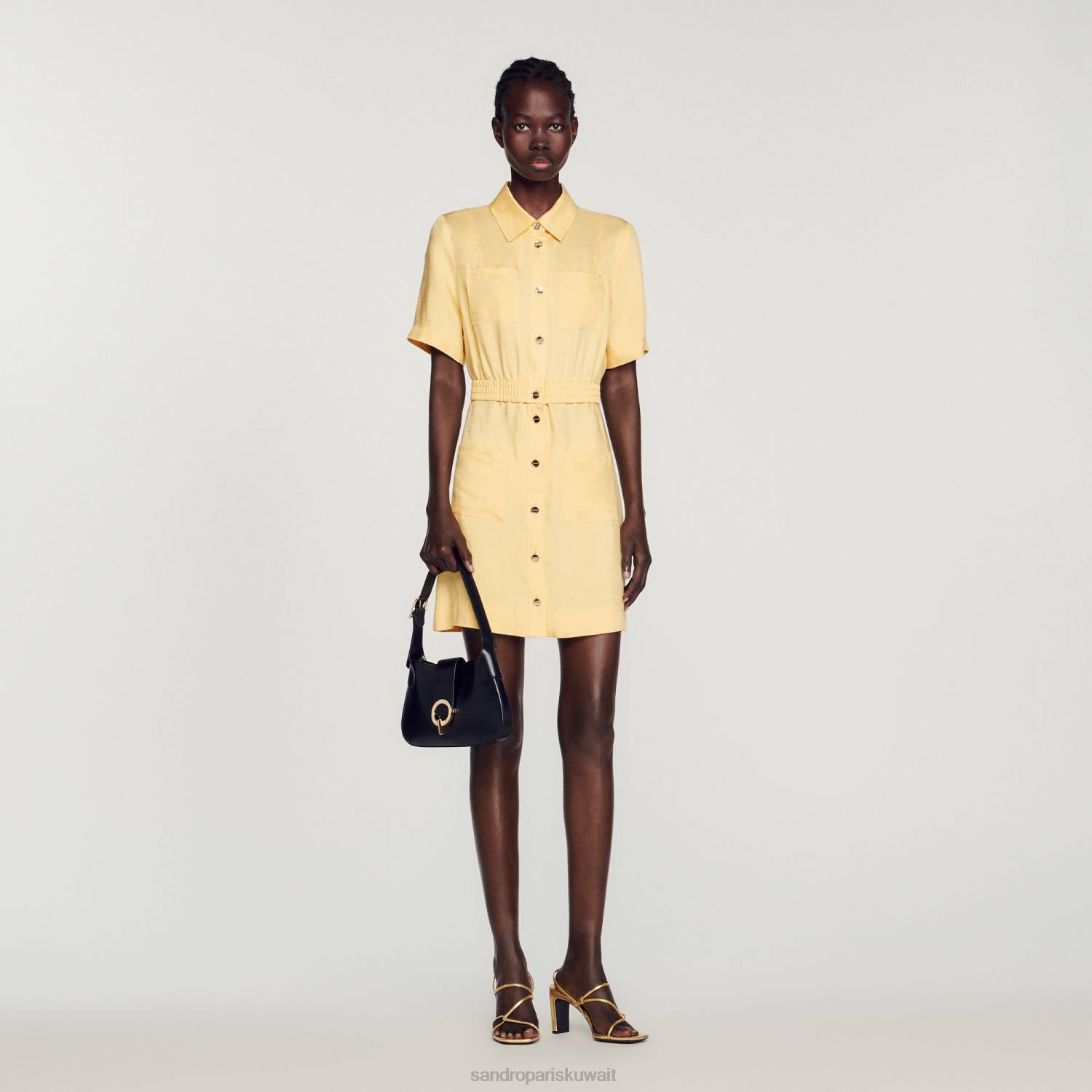 ثياب Sandro Paris فستان قصير بأزرار فانيلا نحيف ZJ00311