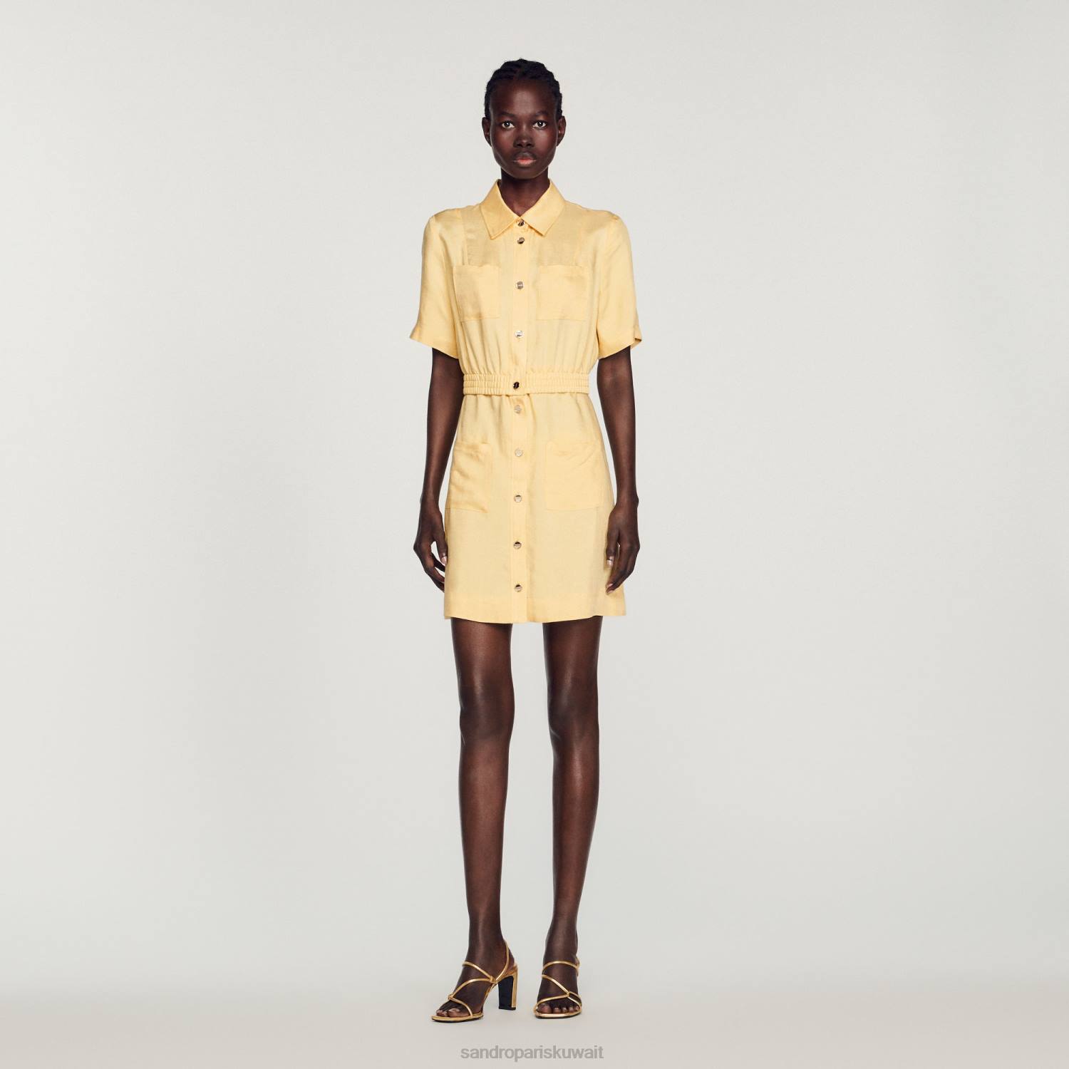 ثياب Sandro Paris فستان قصير بأزرار فانيلا نحيف ZJ00311