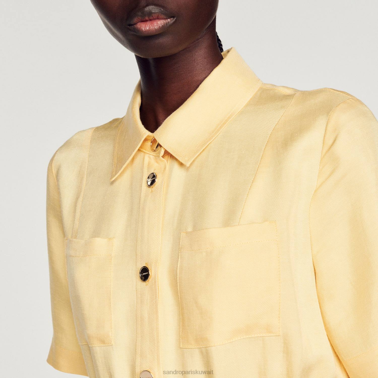 ثياب Sandro Paris فستان قصير بأزرار فانيلا نحيف ZJ00311