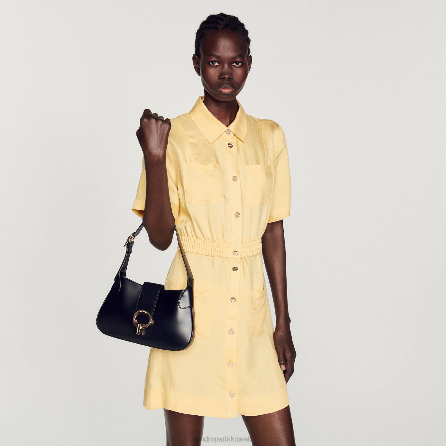 ثياب Sandro Paris فستان قصير بأزرار فانيلا نحيف ZJ00311