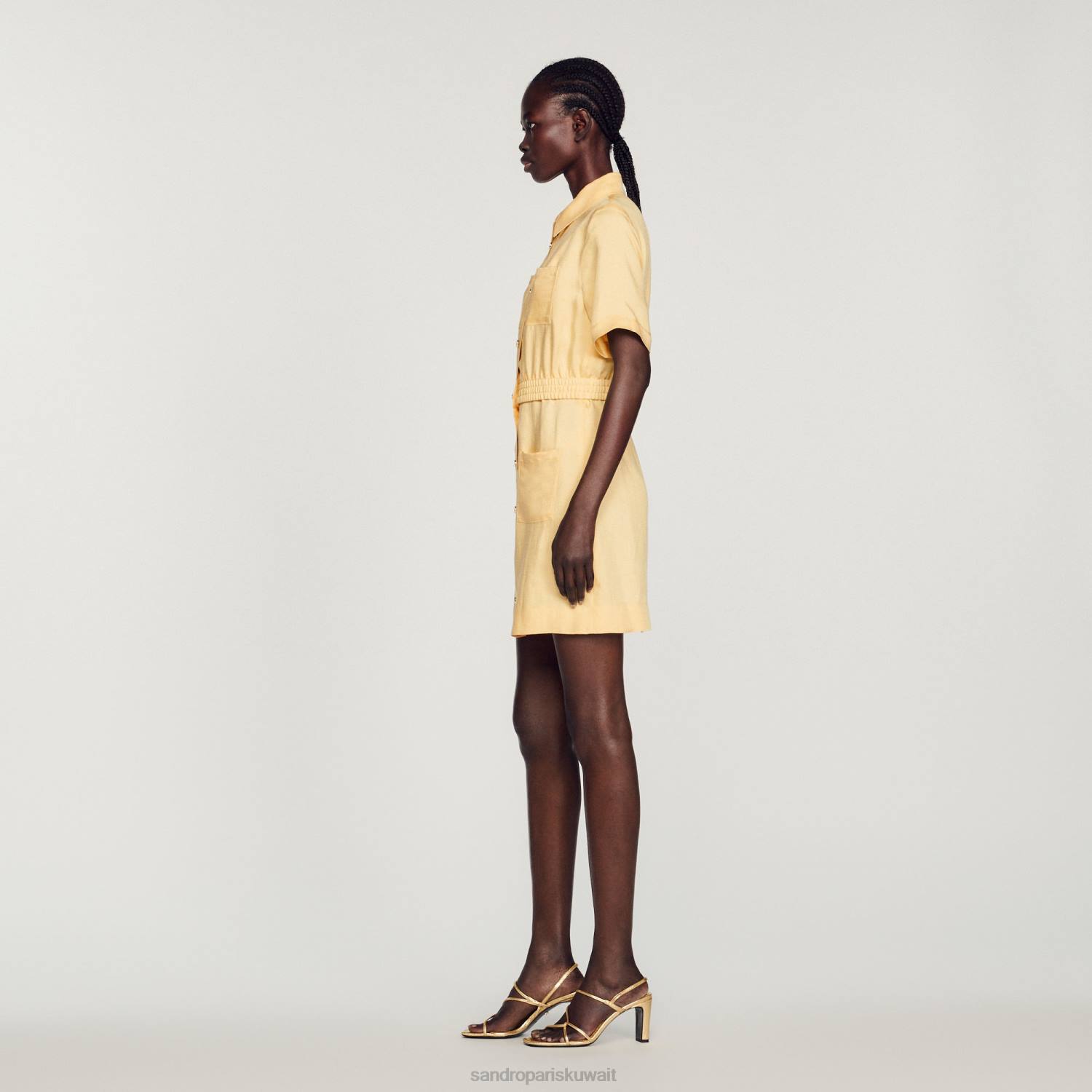 ثياب Sandro Paris فستان قصير بأزرار فانيلا نحيف ZJ00311