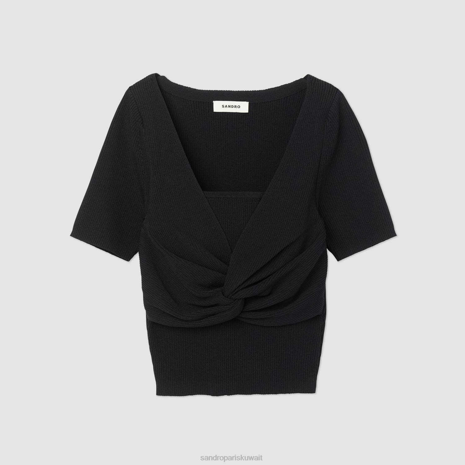 ثياب Sandro Paris سترة مقصوصة مربوطة أسود نحيف ZJ00313