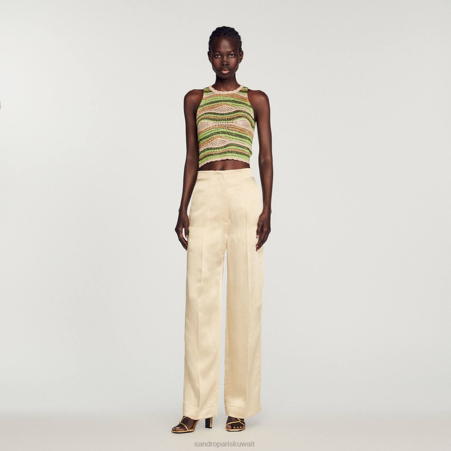 ثياب Sandro Paris السراويل عالية الخصر الطباشير نحيف ZJ00318