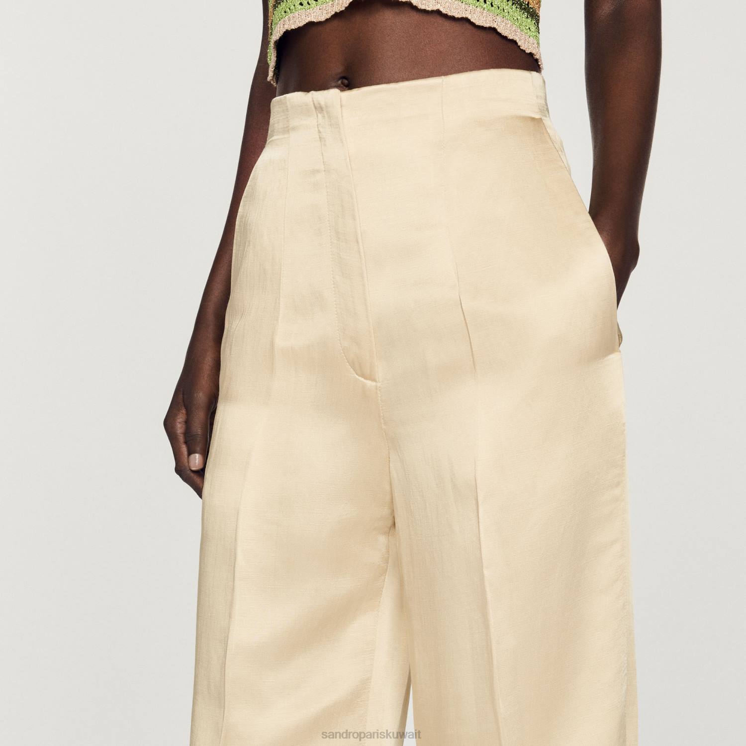 ثياب Sandro Paris السراويل عالية الخصر الطباشير نحيف ZJ00318