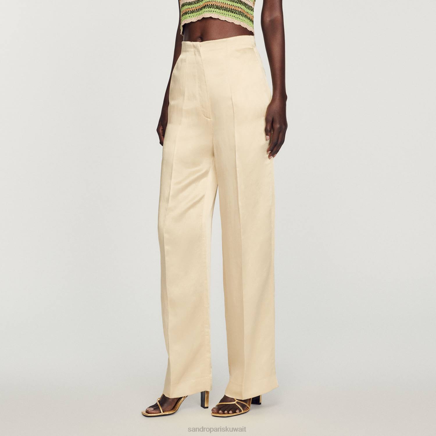 ثياب Sandro Paris السراويل عالية الخصر الطباشير نحيف ZJ00318