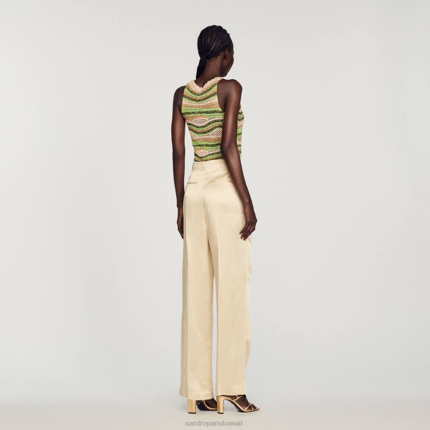 ثياب Sandro Paris السراويل عالية الخصر الطباشير نحيف ZJ00318