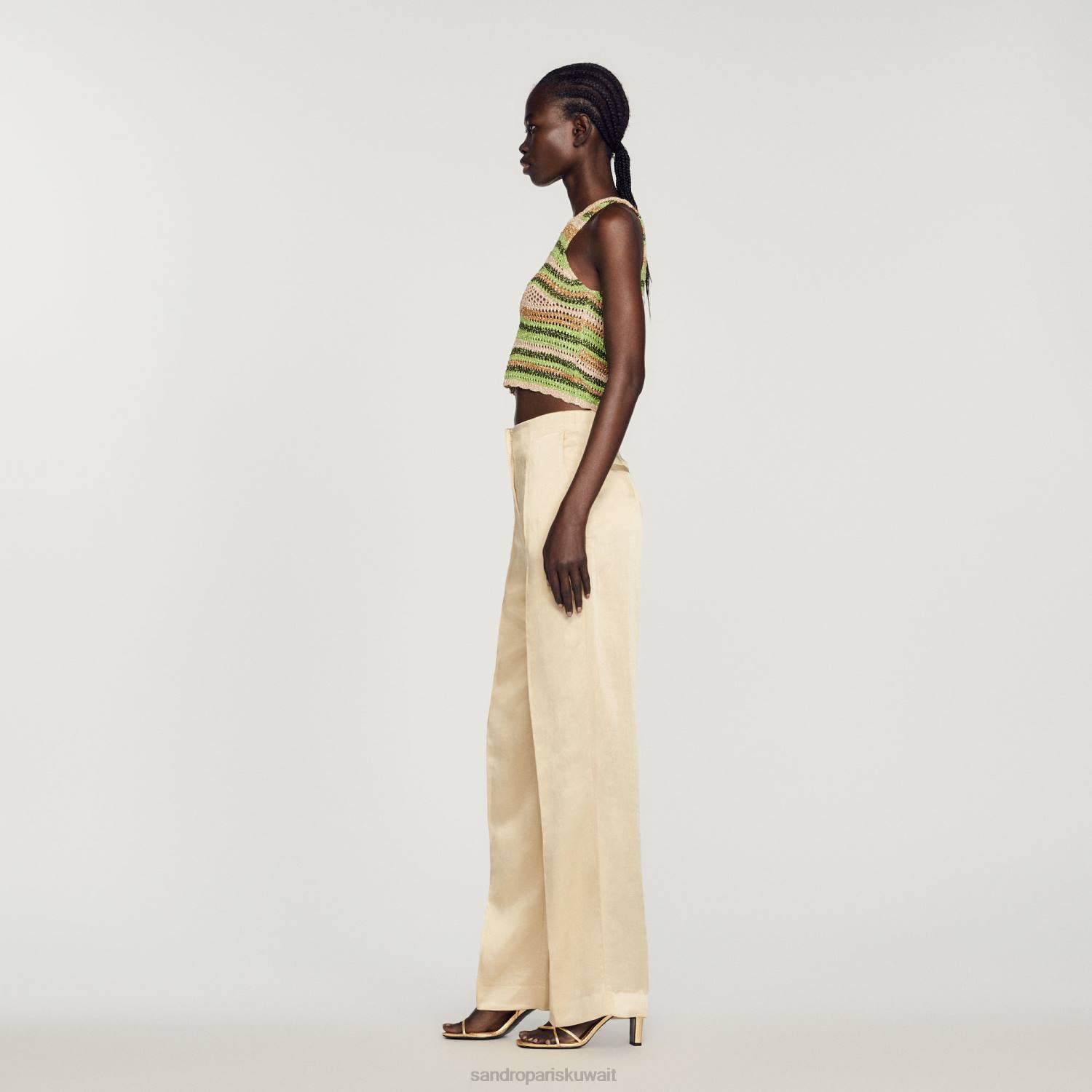 ثياب Sandro Paris السراويل عالية الخصر الطباشير نحيف ZJ00318