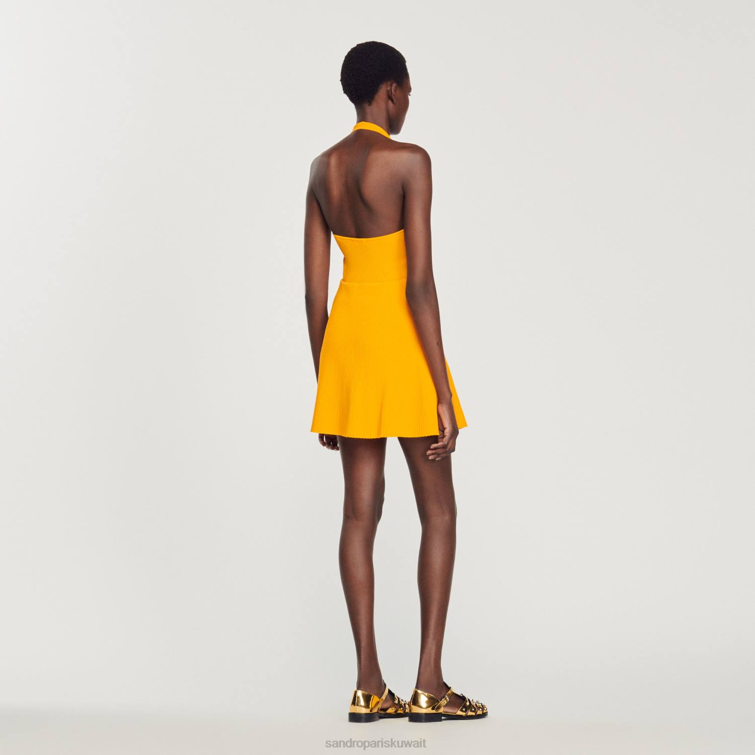 ثياب Sandro Paris تنورة قصيرة متماسكة مع تفاصيل حلقة البرتقالي نحيف ZJ00320