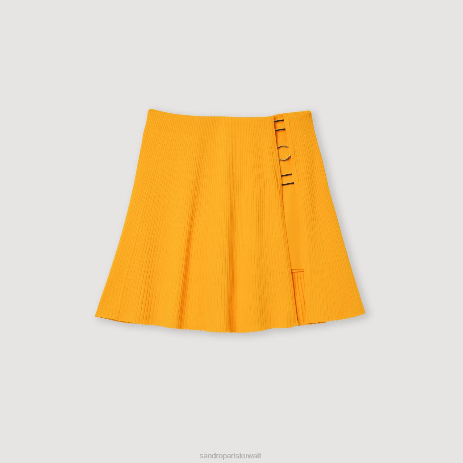 ثياب Sandro Paris تنورة قصيرة متماسكة مع تفاصيل حلقة البرتقالي نحيف ZJ00320
