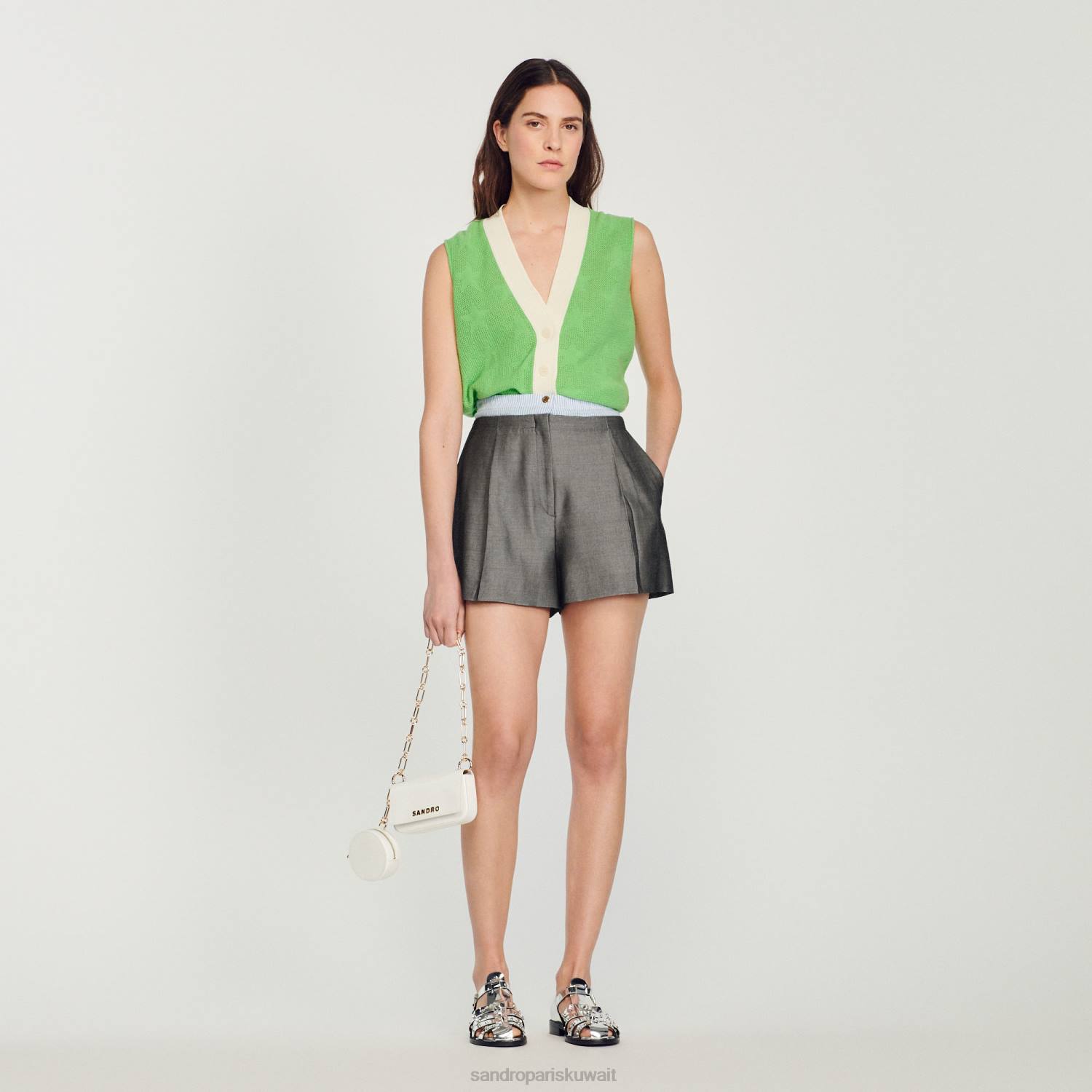 ثياب Sandro Paris سترة بلا أكمام أخضر نحيف ZJ00325